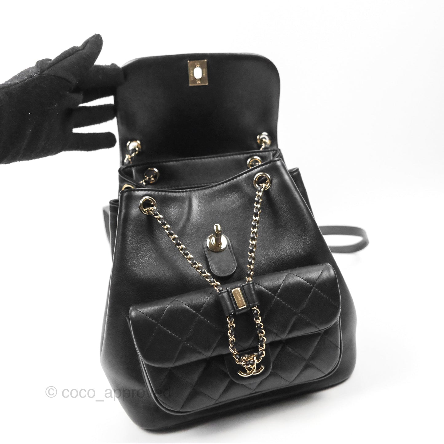 Chanel Quilted Large Duma Drawstring Backpack Black Lambskin