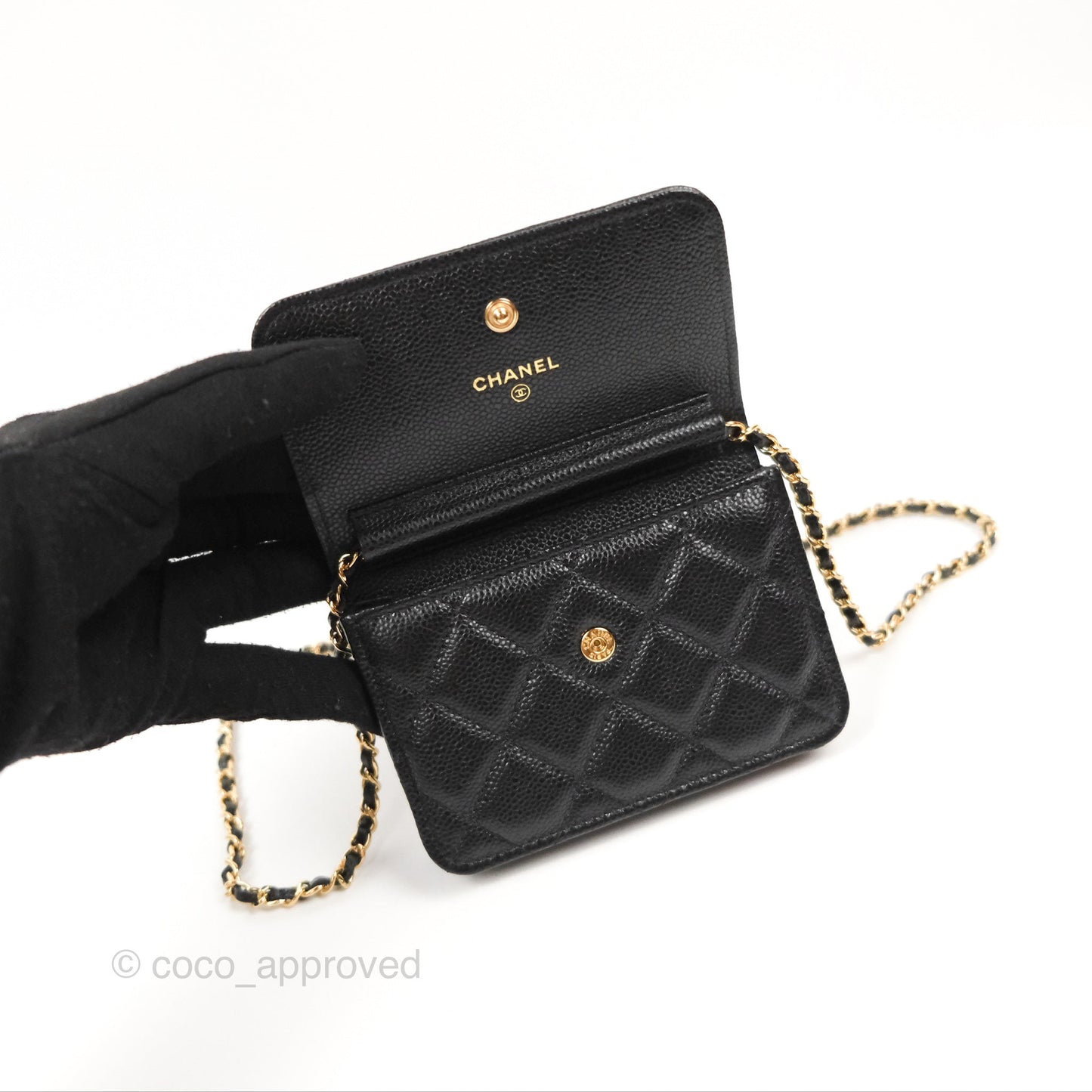 Chanel Miss Coco Clutch With Chain Quilted Black Caviar Gold Hardware