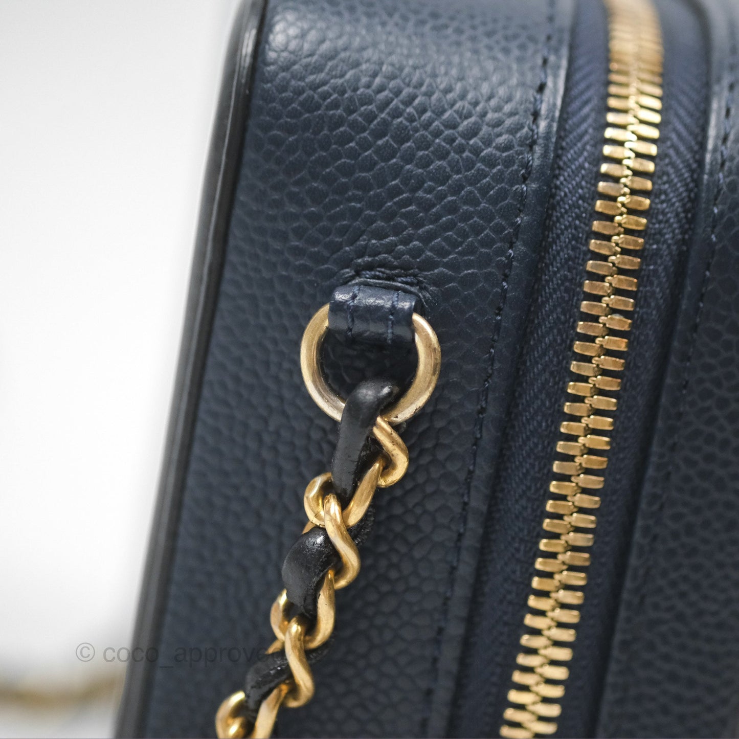 Chanel Quilted Small CC Filigree Vanity Case Navy Black Caviar Gold Hardware