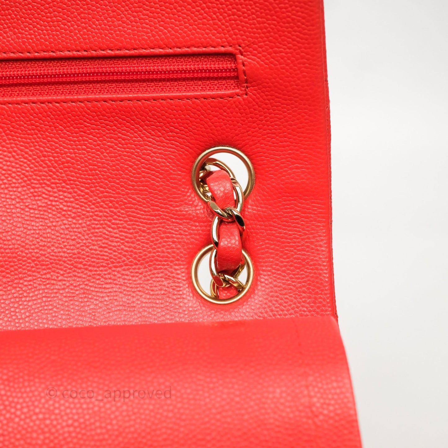 Chanel Small Classic Flap Quilted Red Orange Caviar Gold Hardware