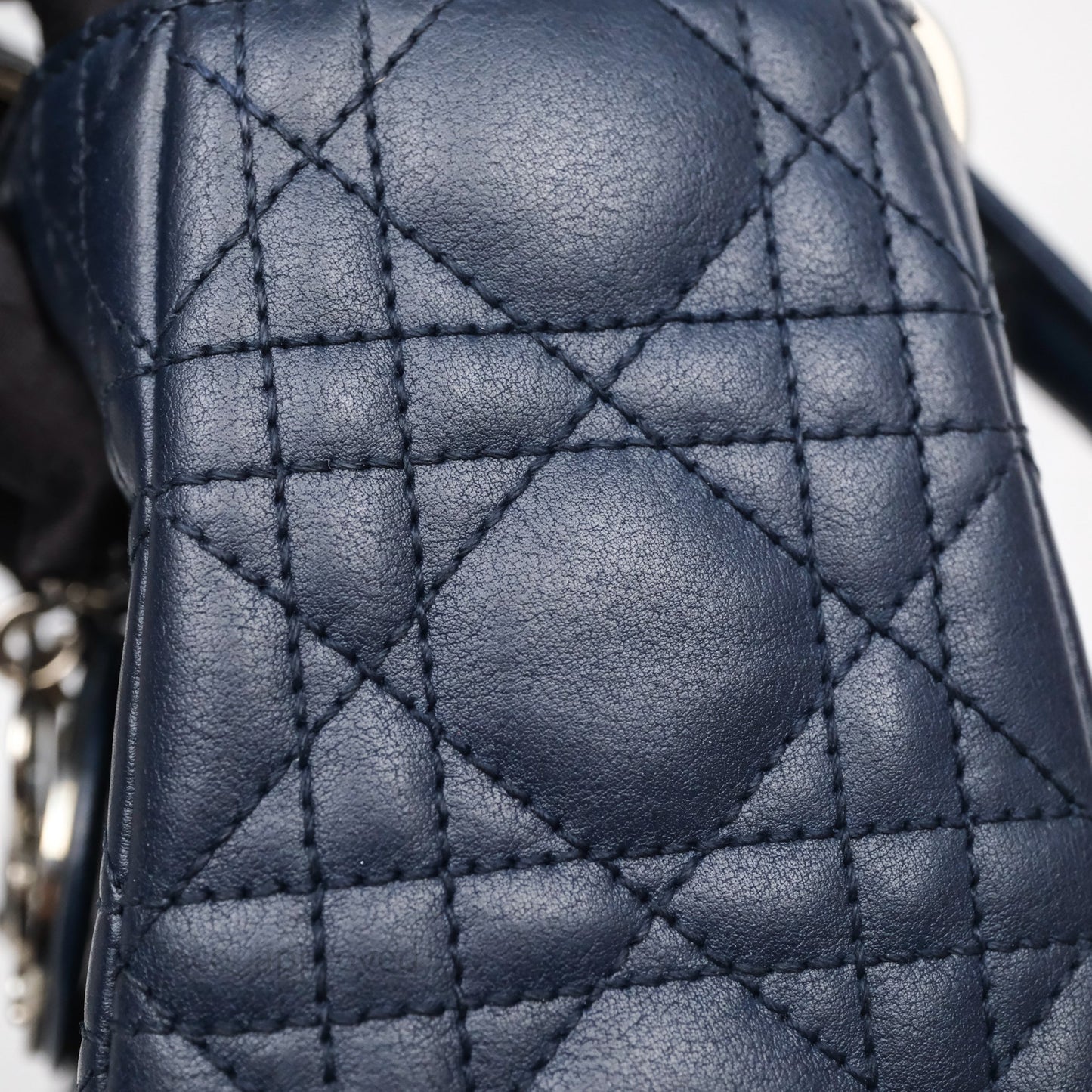 Christian Dior Medium Lady Dior Navy Lambskin Silver Hardware