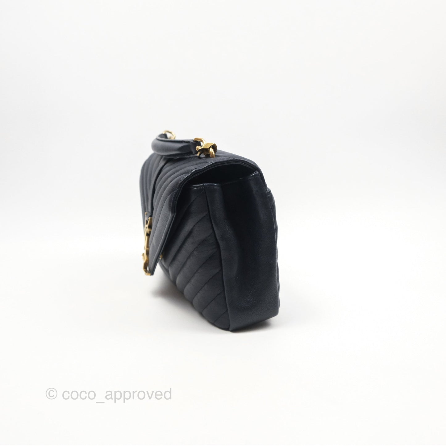 Saint Laurent Chevron Medium College Navy Chain Bag Gold Hardware