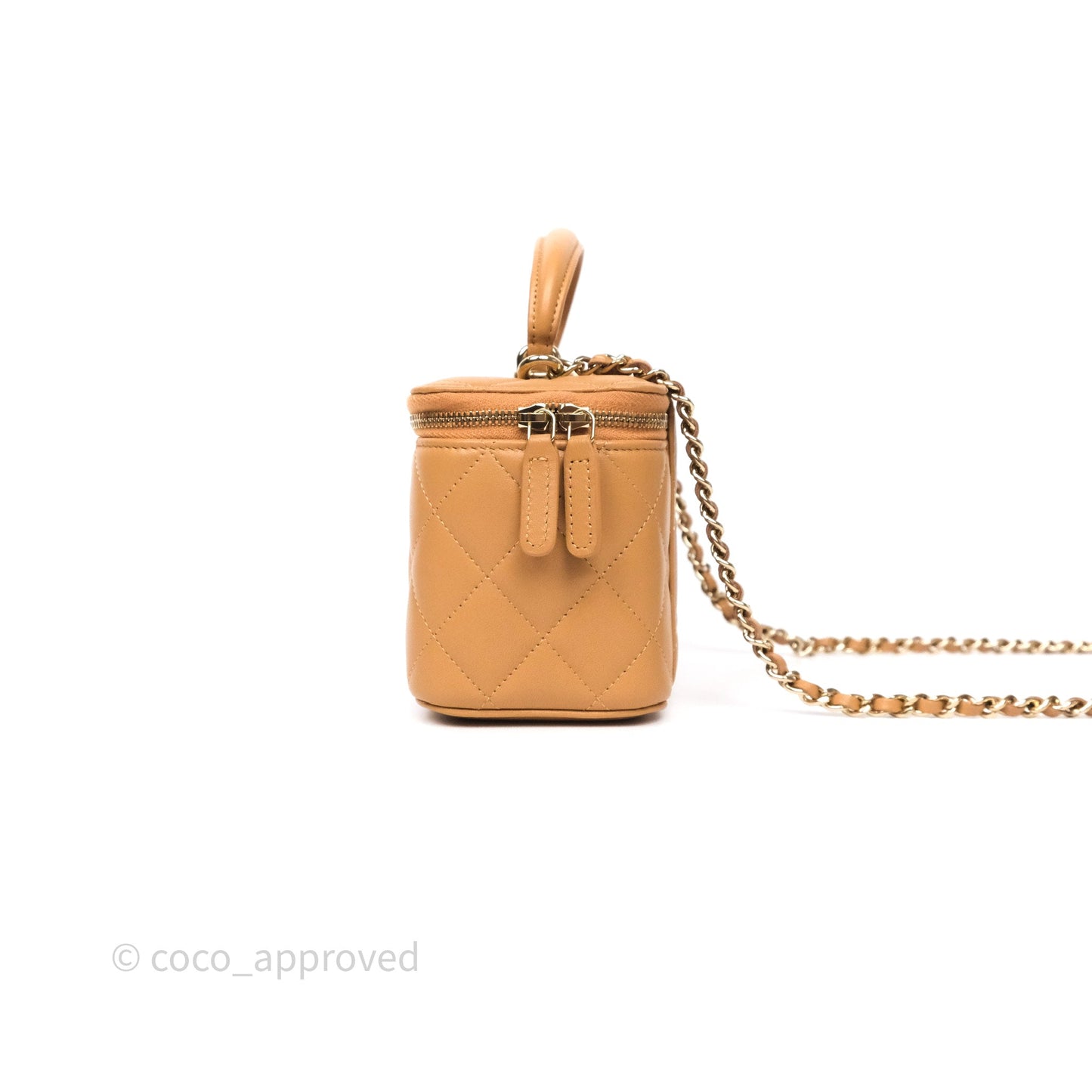 Chanel Top Handle Vanity with Chain Caramel Beige Lambskin Gold Hardware
