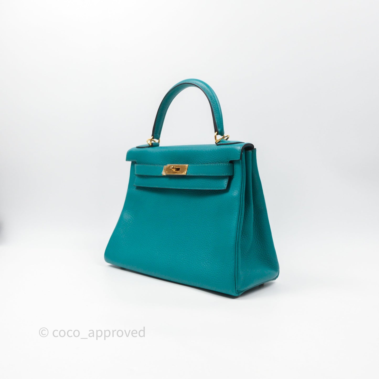 Hermès Kelly 28 Retourne Bleu Paon 7F Clemence Gold Hardware