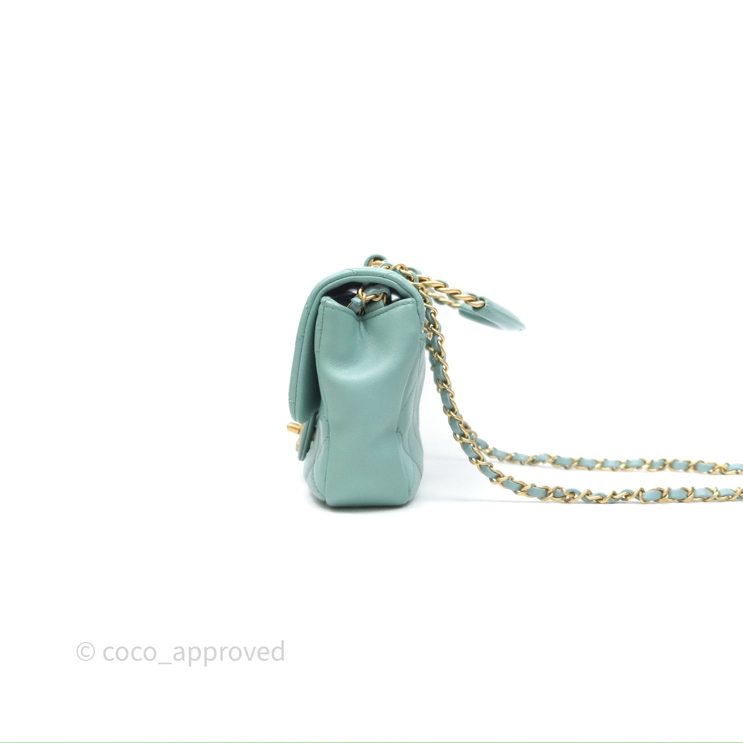 Chanel Quilted Small Circular Handle Bag Mint Green Aged Gold Hardware