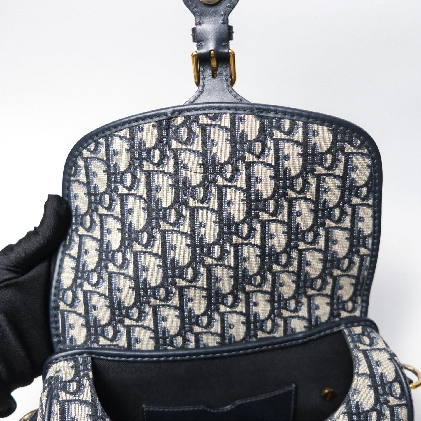 Christian Dior Medium Bobby Bag Blue Oblique Jacquard Canvas