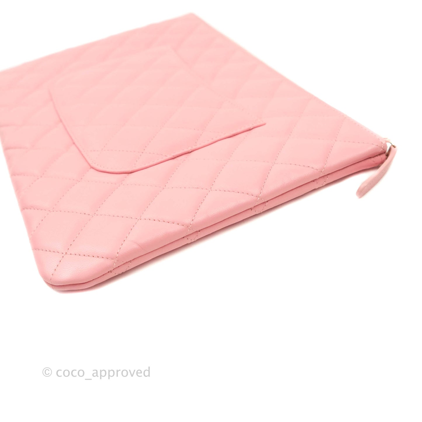 Chanel Quilted Medium O Case Pink Lambskin Aged Gold Hardware