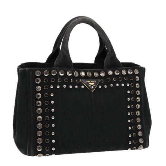 Luxury Prada Bijoux Canapa PM Hand Bag Canvas Black Gold  88686