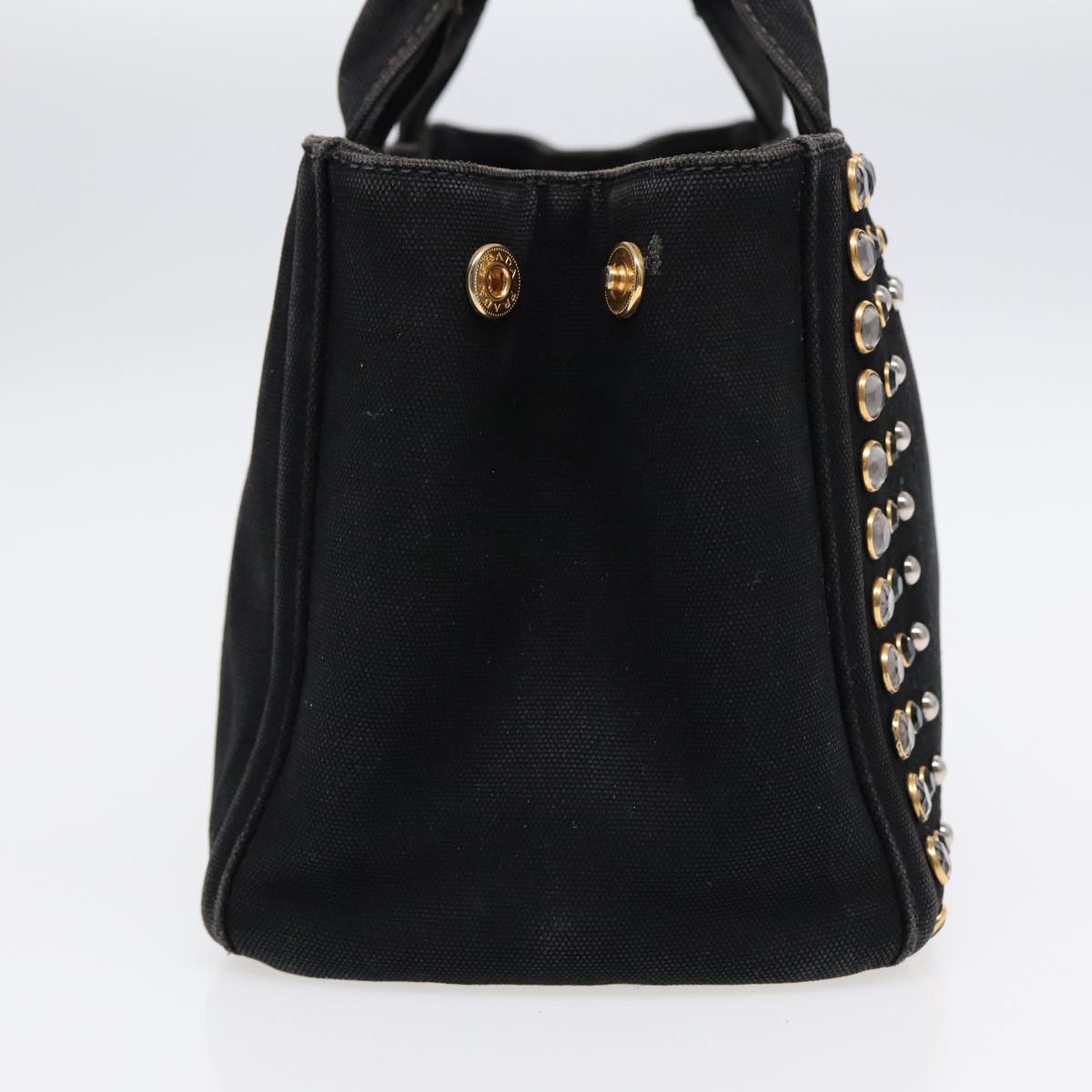 Luxury Prada Bijoux Canapa PM Hand Bag Canvas Black Gold  88686
