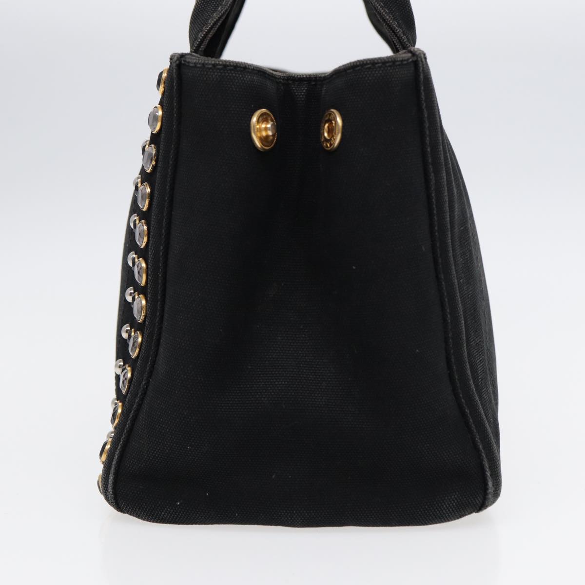 Luxury Prada Bijoux Canapa PM Hand Bag Canvas Black Gold  88686