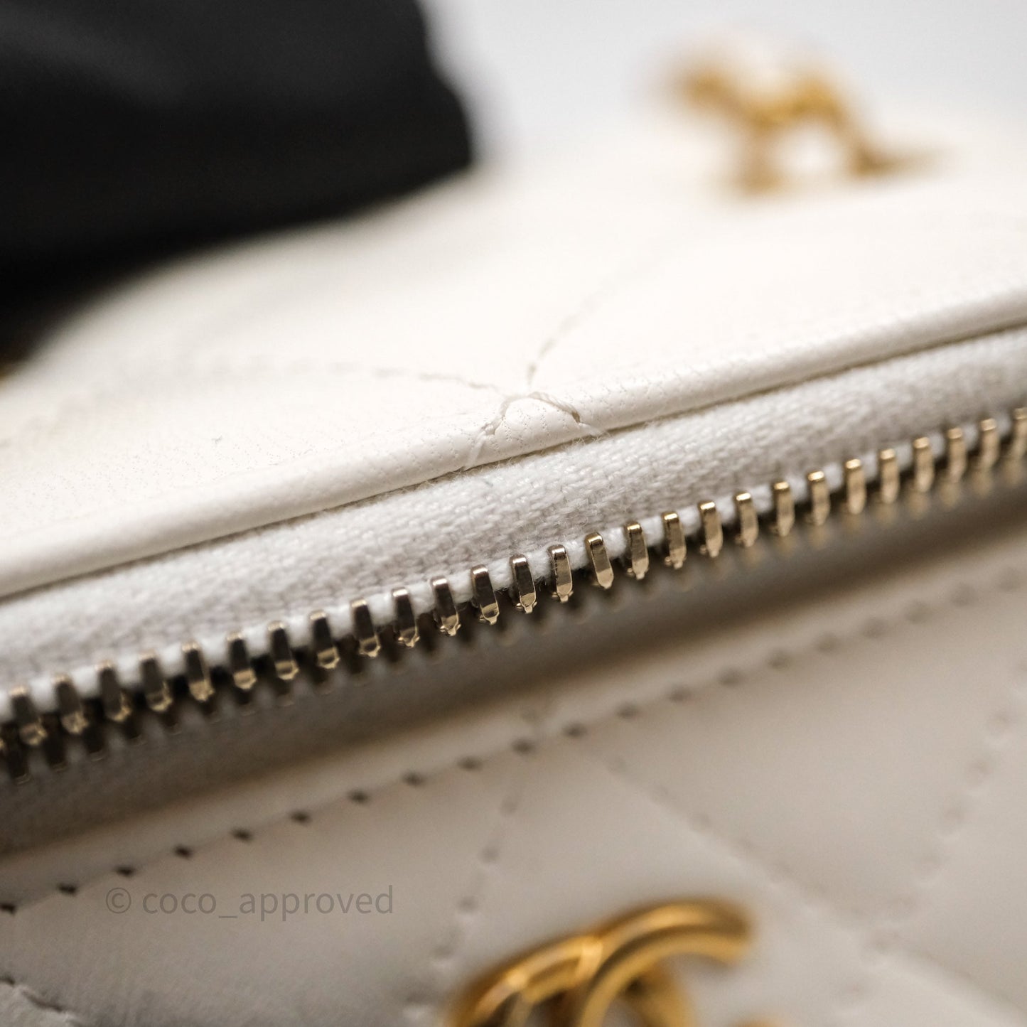 Chanel Quilted Pearl Crush Mini Vanity With Chain Ivory White Lambskin Aged Gold Hardware