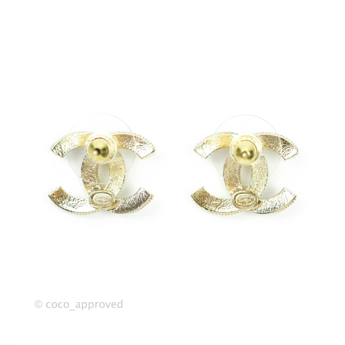 Chanel CC Pearl Crystal Earrings Gold Tone 21A