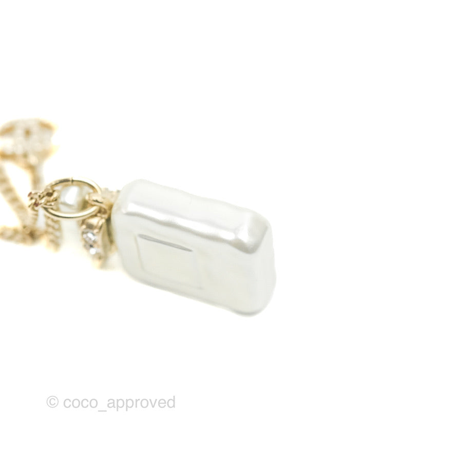 Chanel No5 Perfume Crystal Pendant Necklace Gold Tone 22S