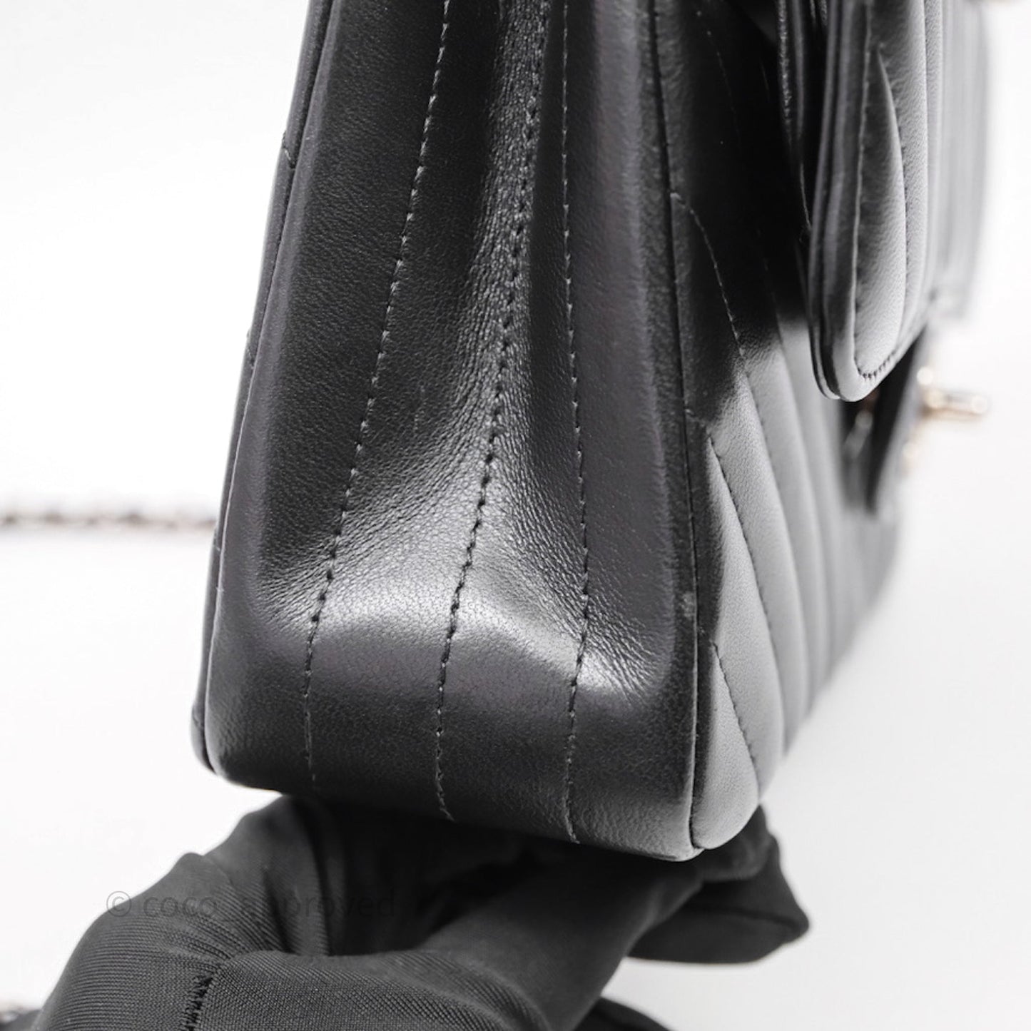 Chanel Small Classic Chevron Flap Black Lambskin Silver Hardware