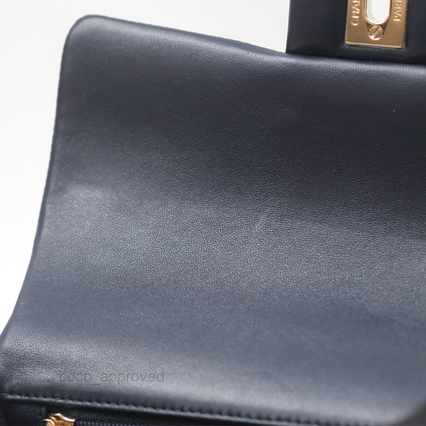Chanel Top Handle Mini Rectangular Flap Bag Navy Lambskin Gold Hardware