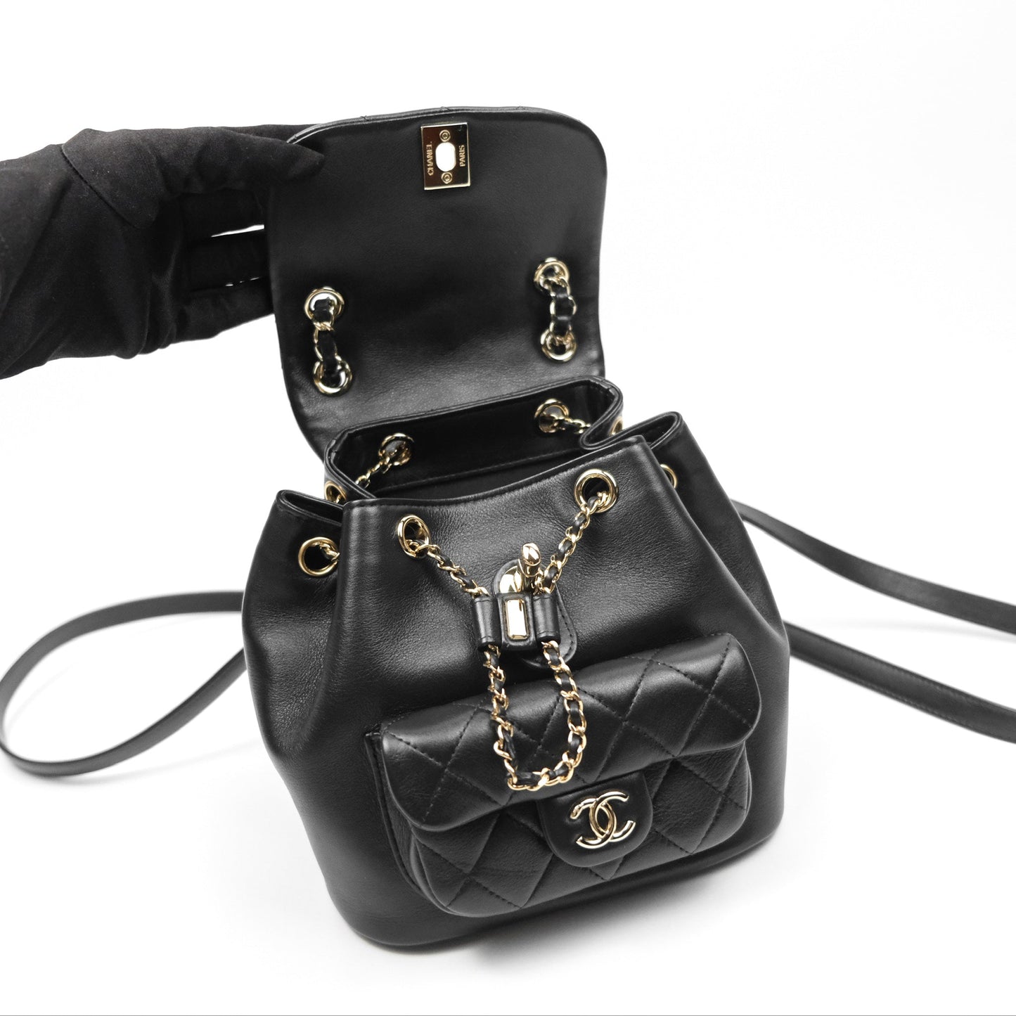 Chanel Quilted Small Duma Drawstring Backpack Black Calfskin