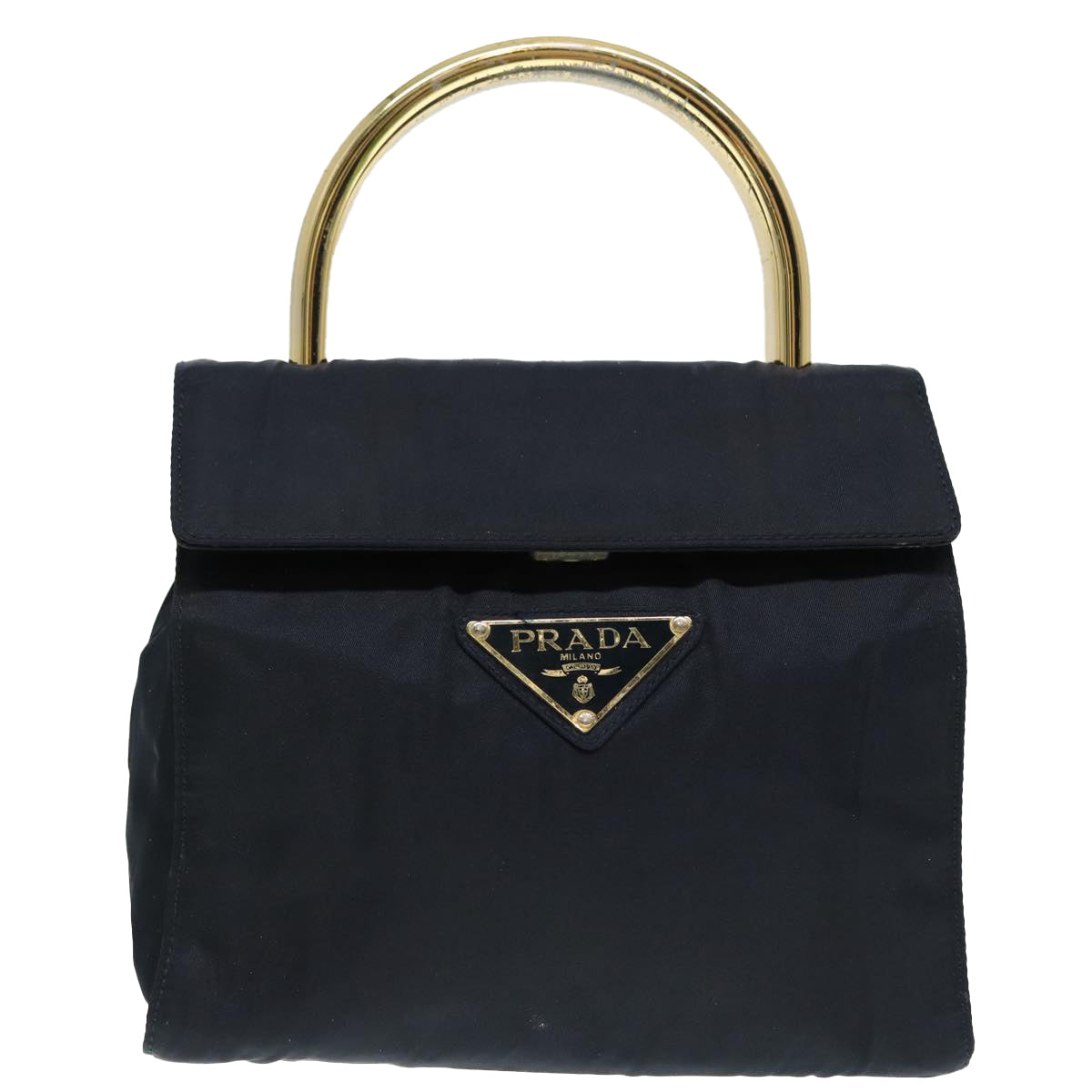 Luxury Prada Hand Bag Nylon Navy Gold  88719