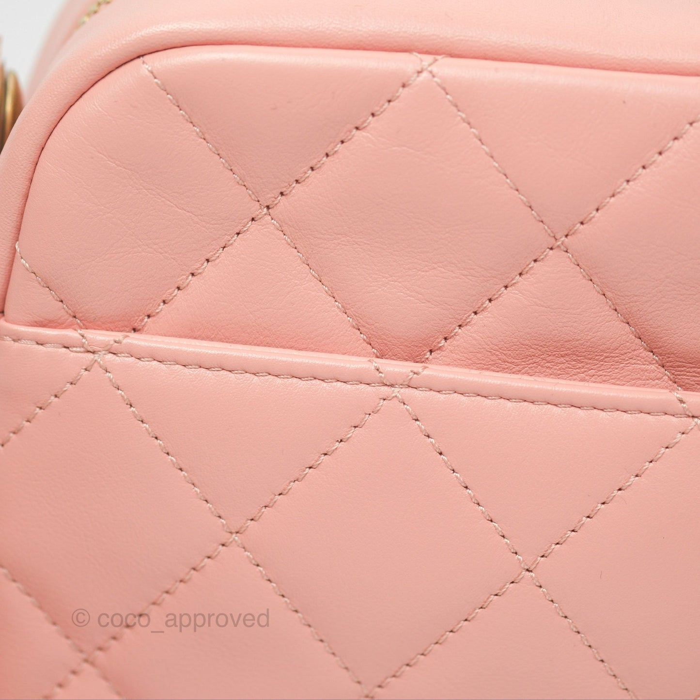 Chanel Logo Enchained Camera Bag Pink Calfskin Aged Gold Hardware