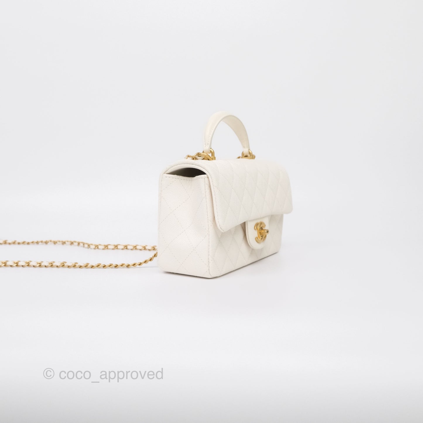 Chanel Top Handle Mini Rectangular Flap Bag Ivory Caviar Gold Hardware