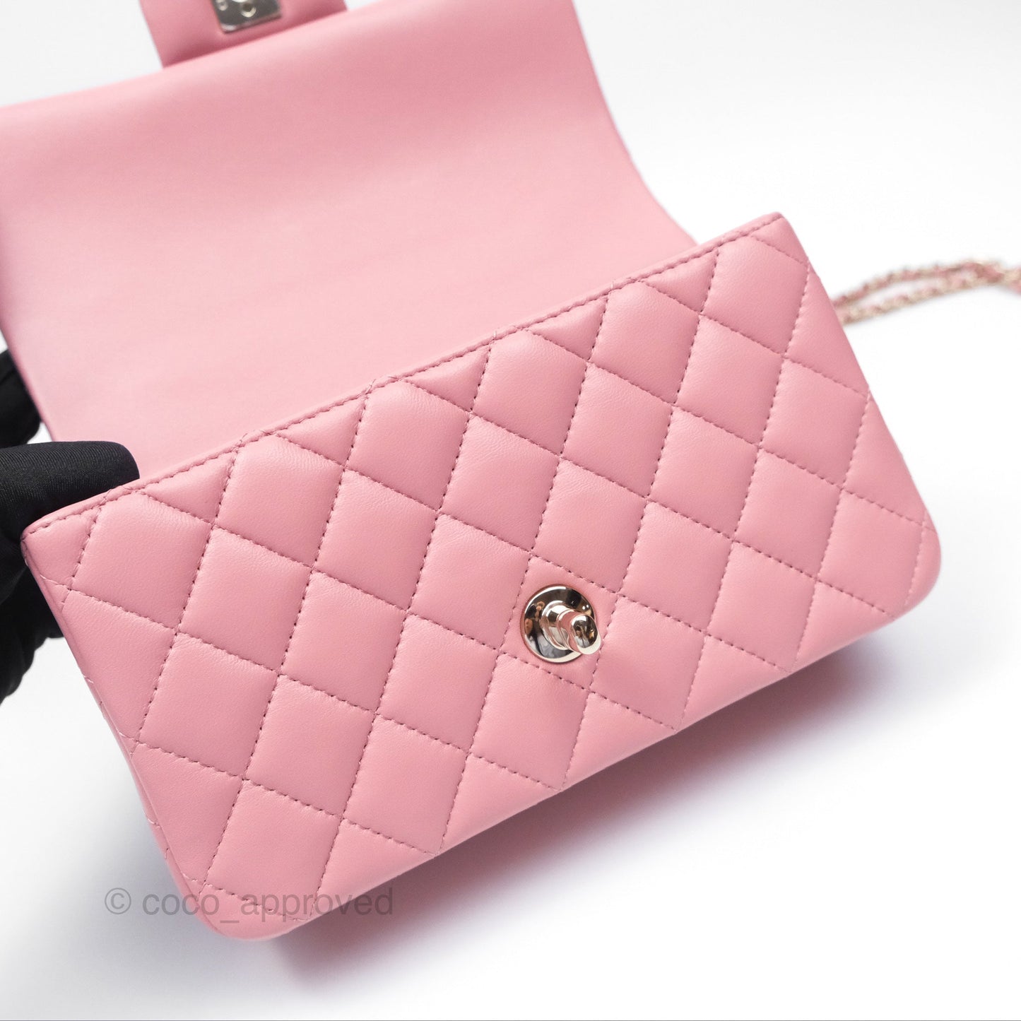 Chanel Top Handle Mini Rectangular Flap Bag Pink Lambskin Gold Hardware