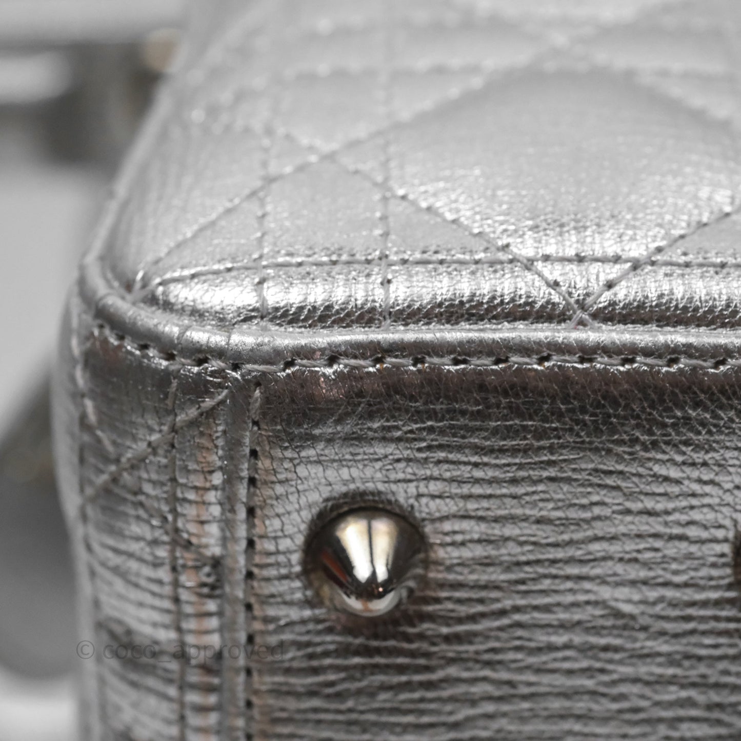Christian Dior Small Lady Dior My ABCDior Silver Metallic Grained Calfskin Cannage