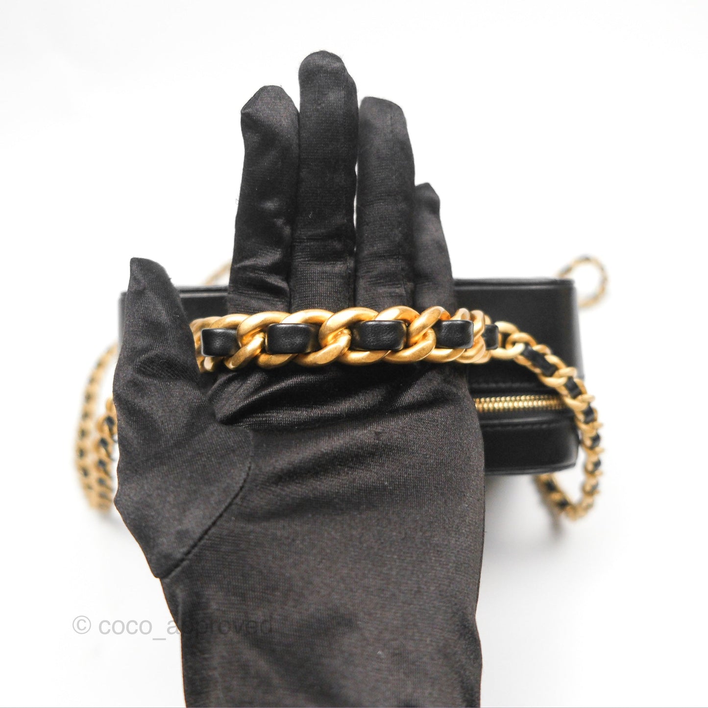 Chanel Top Handle Vanity Case Black Lambskin Aged Gold Hardware 22A