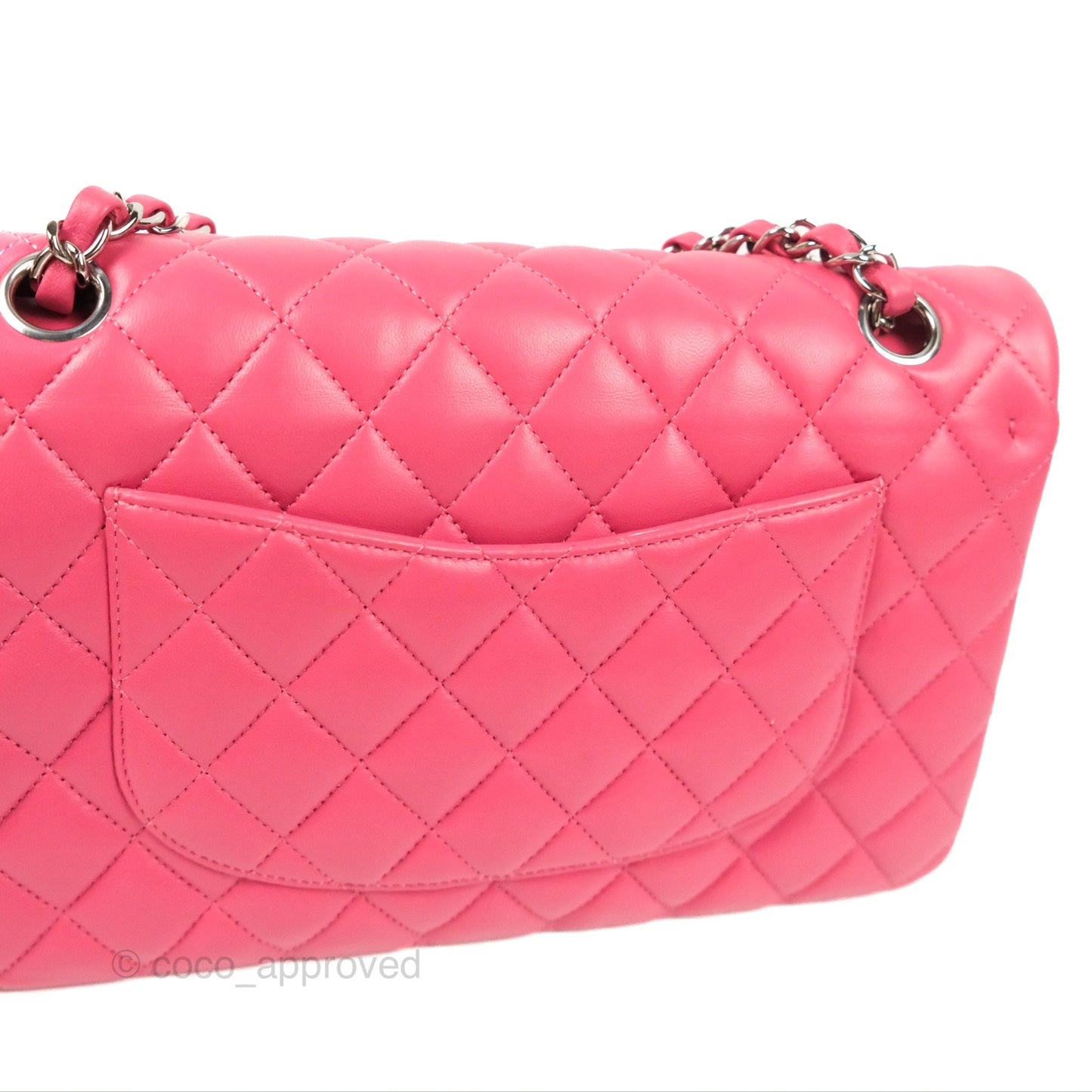 Chanel Classic M/L Medium Flap Quilted Pink Lambskin Silver Hardware