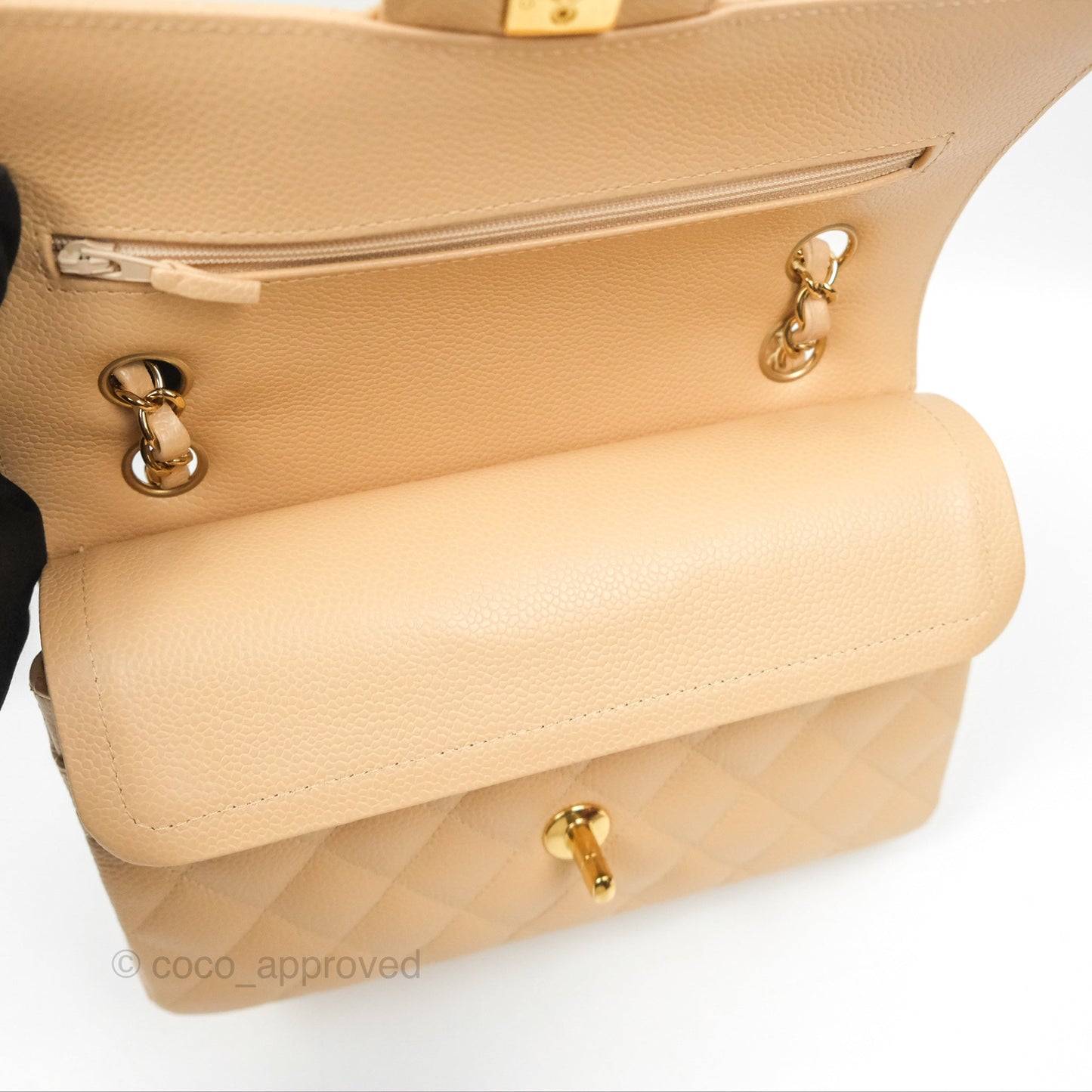 Chanel Small Quilted Classic Flap Beige Caviar Gold Hardware