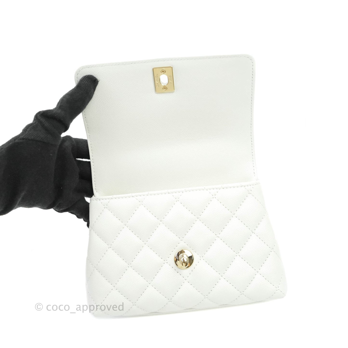 Chanel Extra Mini Coco Handle Quilted White Caviar Gold Hardware