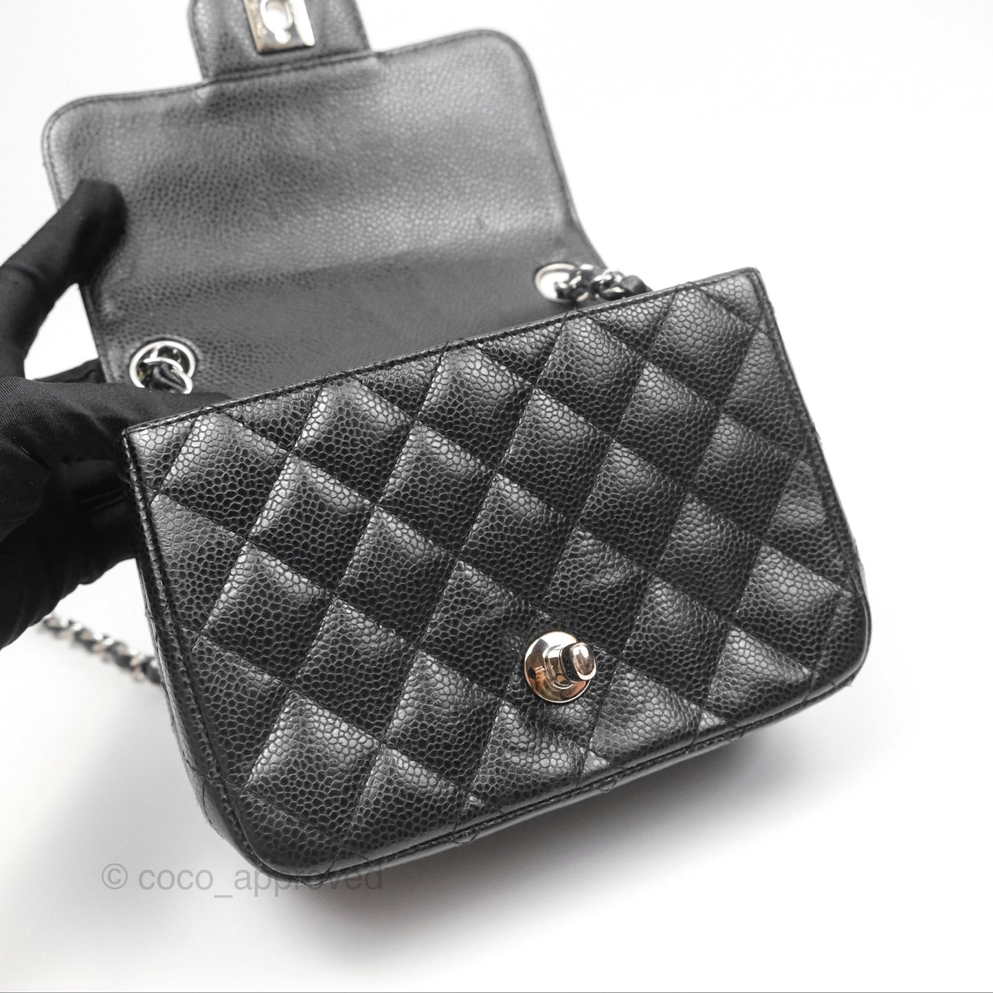 Chanel Mini Square Flap Quilted Black Caviar Silver Hardware