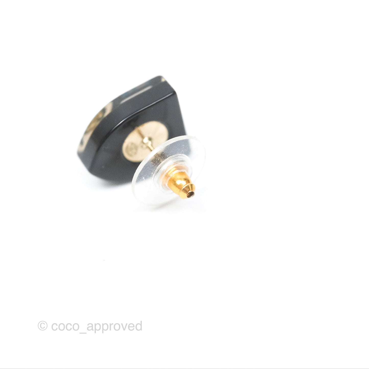 Chanel CC Resin Shield Earrings Navy Gold Tone 15B