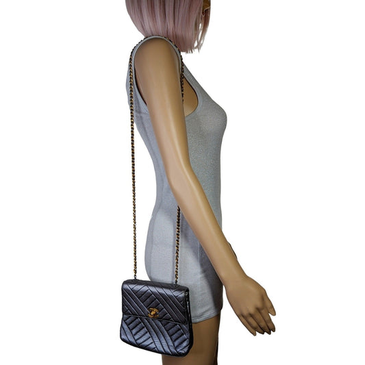 Luxury Chanel Vintage Chevron Quilted Square Flap Bag