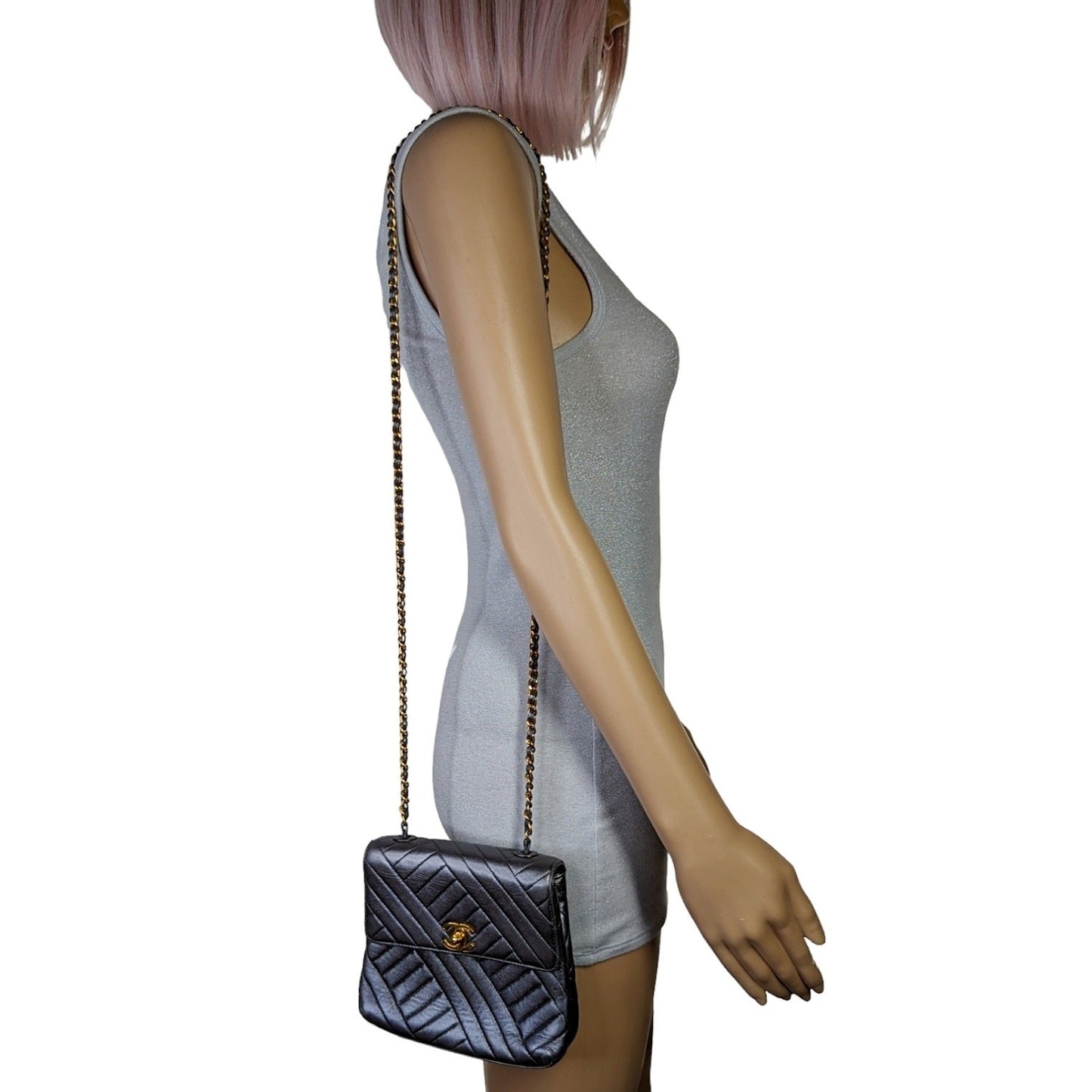 Luxury Chanel bag Vintage Chevron Quilted Square Flap Bag