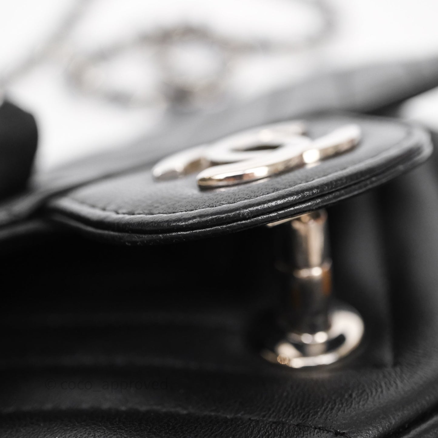 Chanel Mini Square Black Lambskin Chervon Bag Silver Hardware