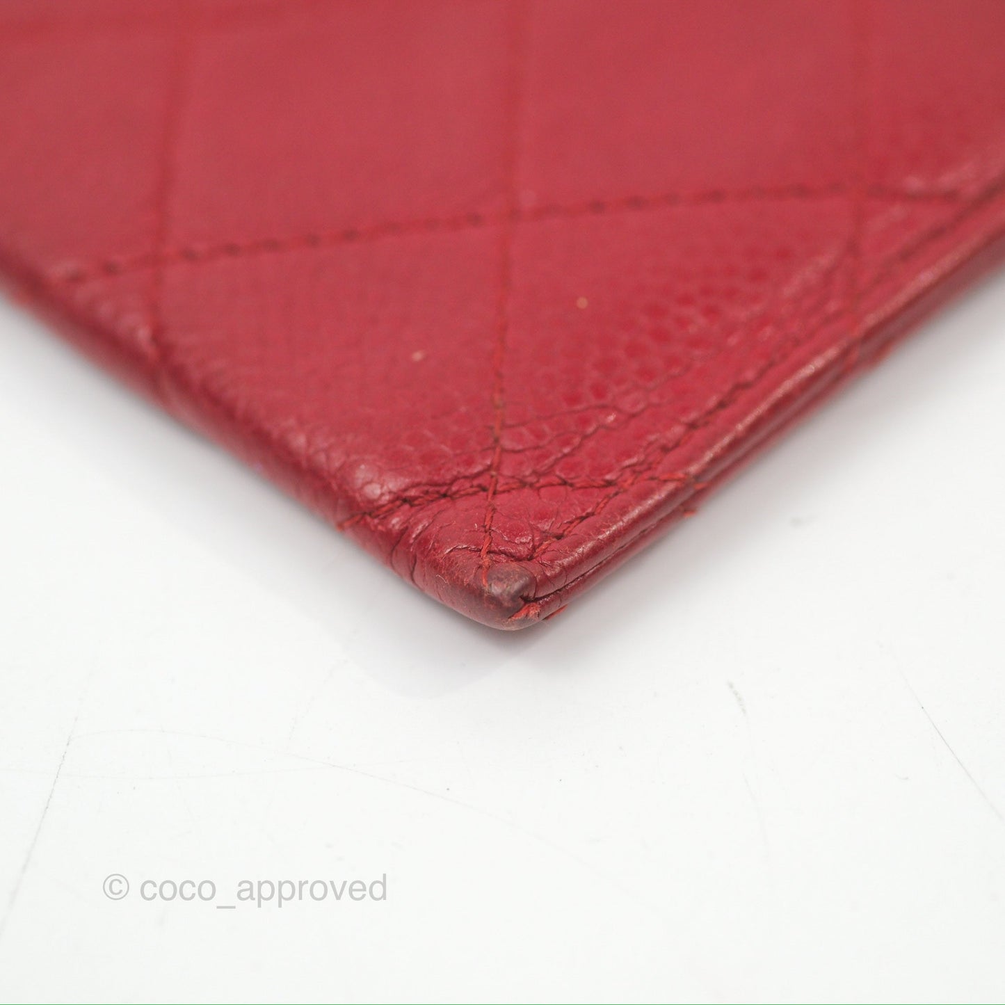 Chanel Classic Flat Card Holder Red Caviar Silver Hardware