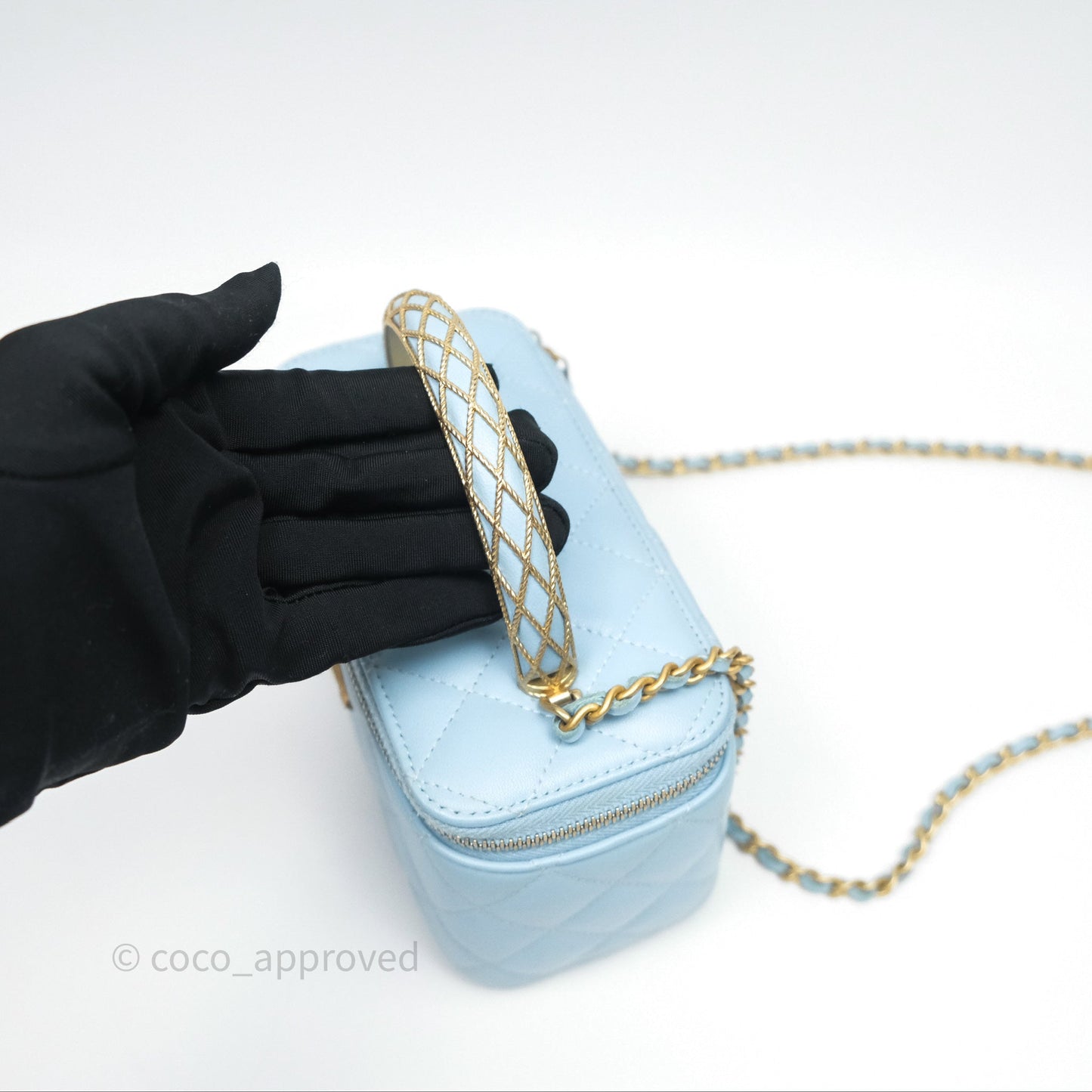 Chanel Vanity Rectangular Top Handle Blue Lambskin Gold Hardware