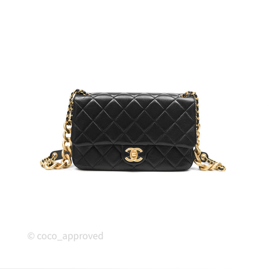 Chanel Quilted Flap Bag Black Lambskin Aged Gold Hardware 22P