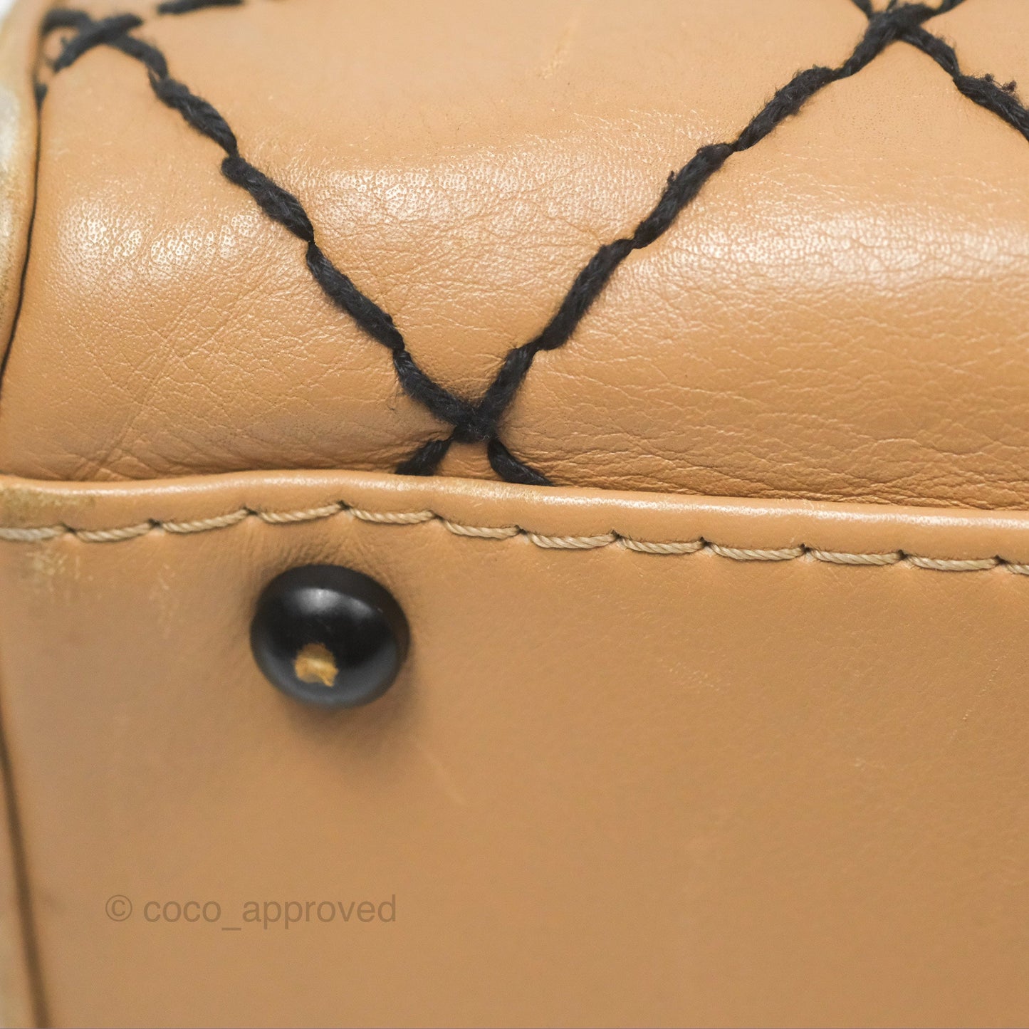 Chanel Contrast Stitch Surpique Bowler Bag Beige Calfskin Matte Black Hardware