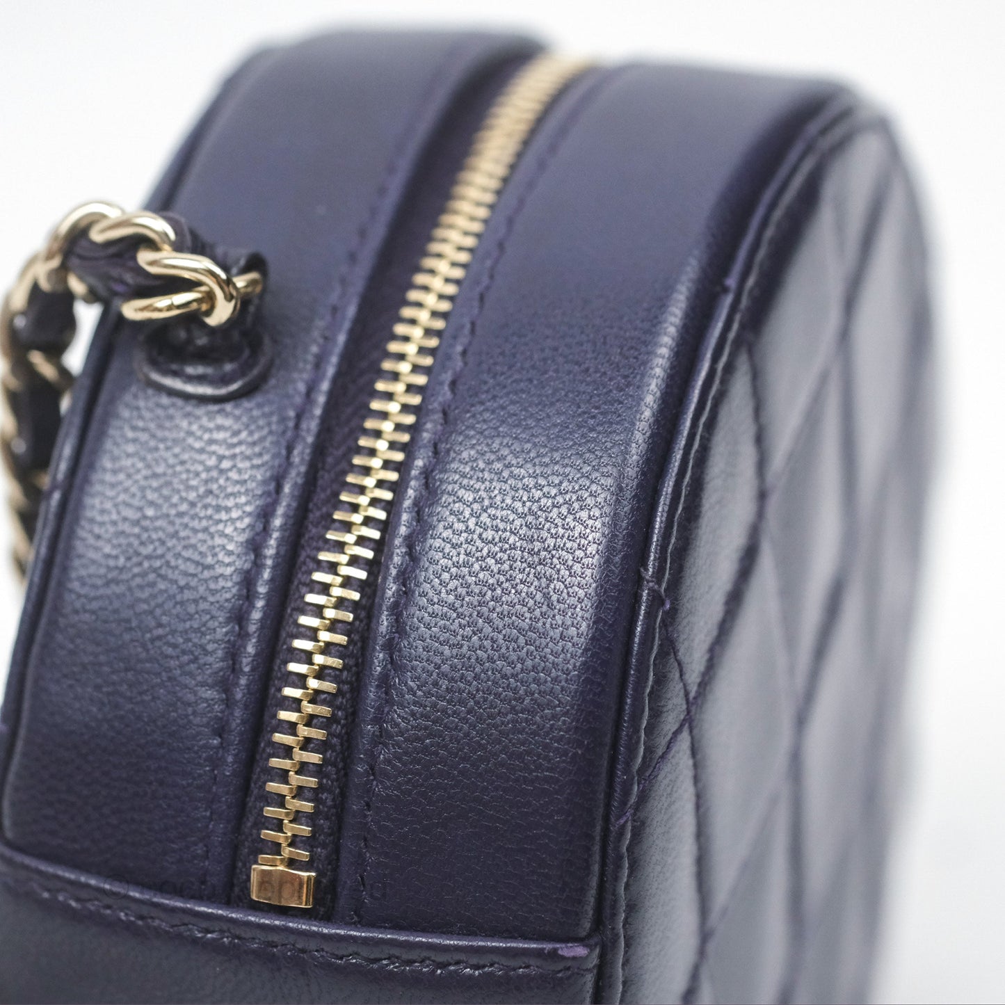 Chanel Quilted Round Clutch with Chain Dark Purple Calfskin Gold Hardware