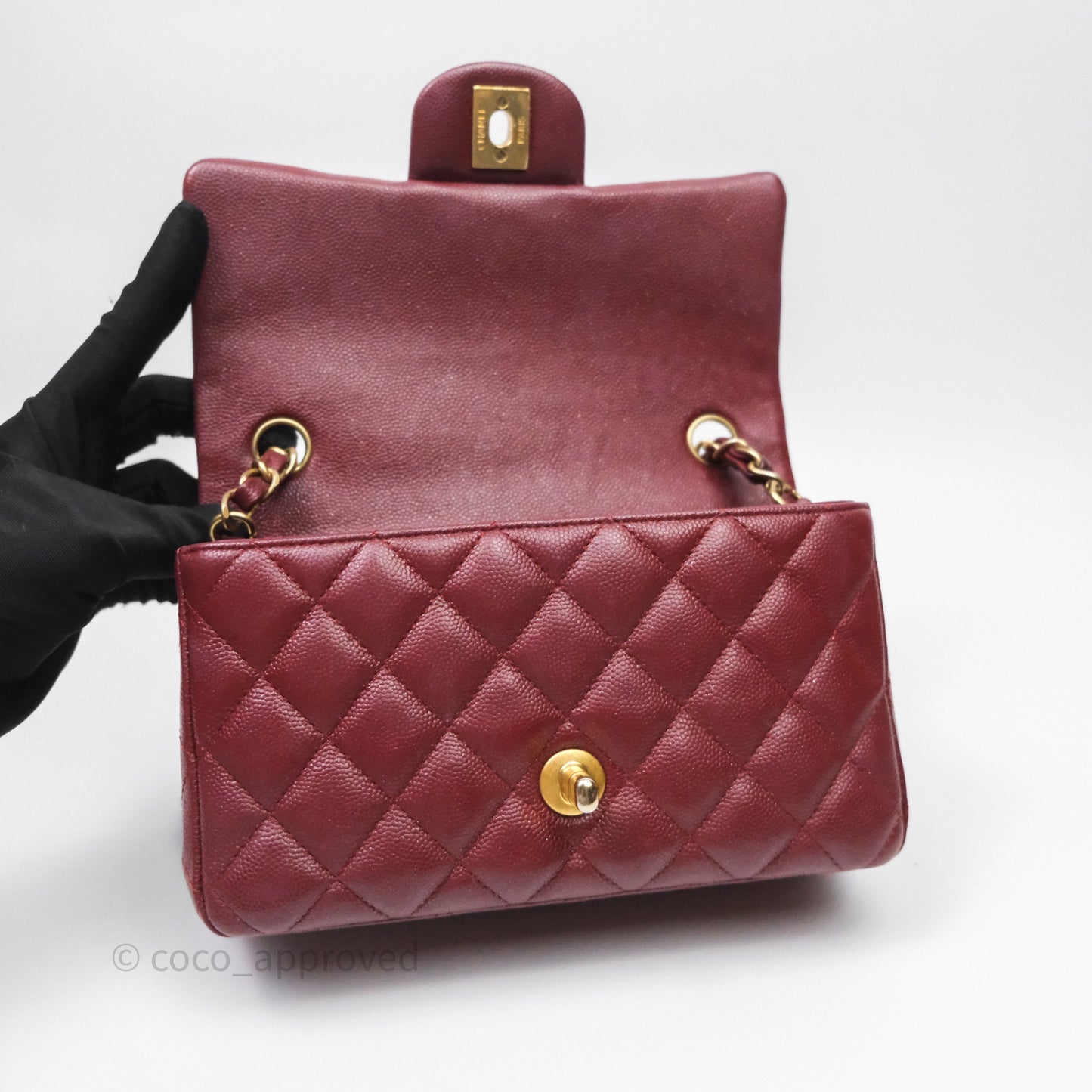 Chanel Classic Quilted Mini Rectangular Flap Burgundy Caviar Aged Gold Hardware
