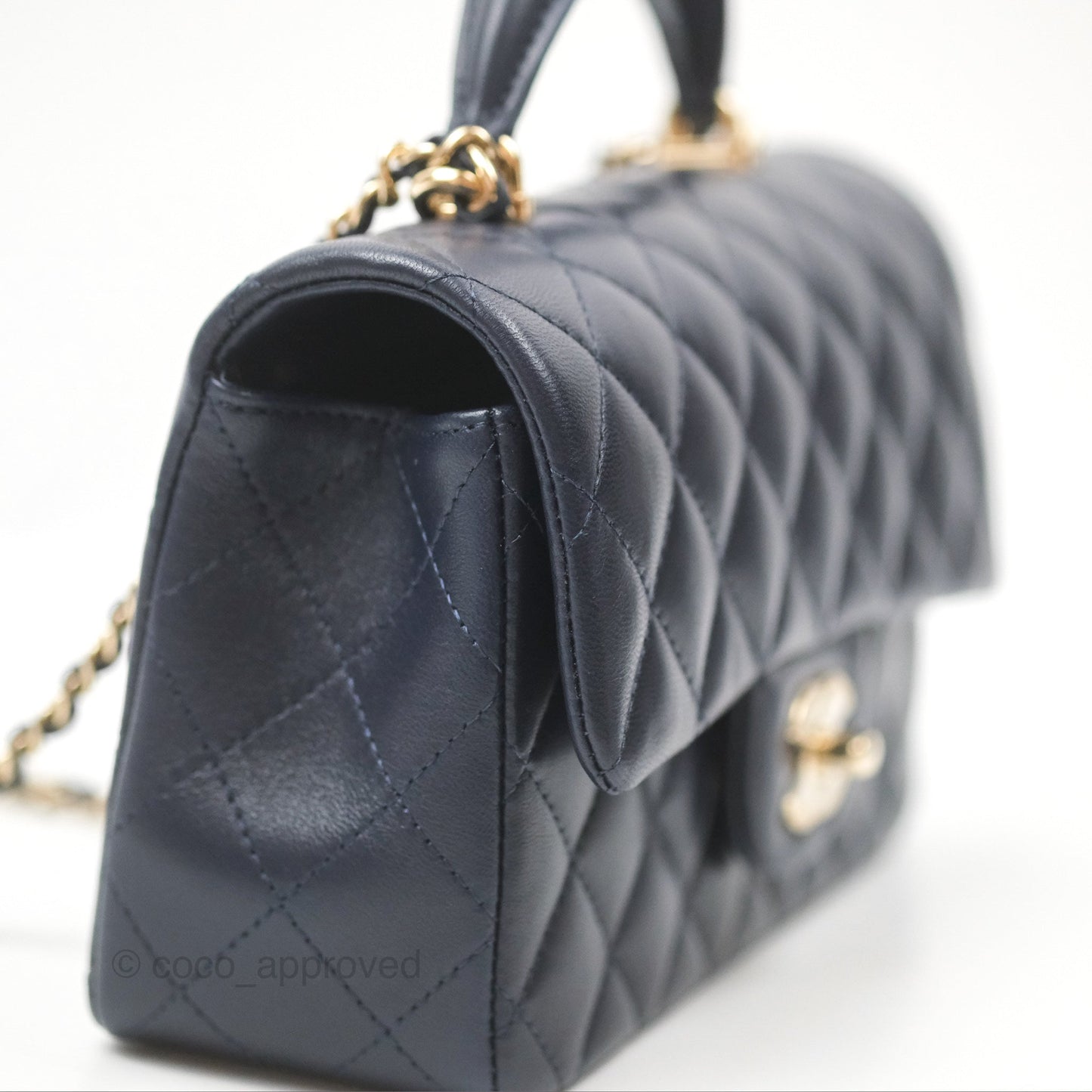 Chanel Top Handle Mini Rectangular Flap Bag Navy Lambskin Gold Hardware