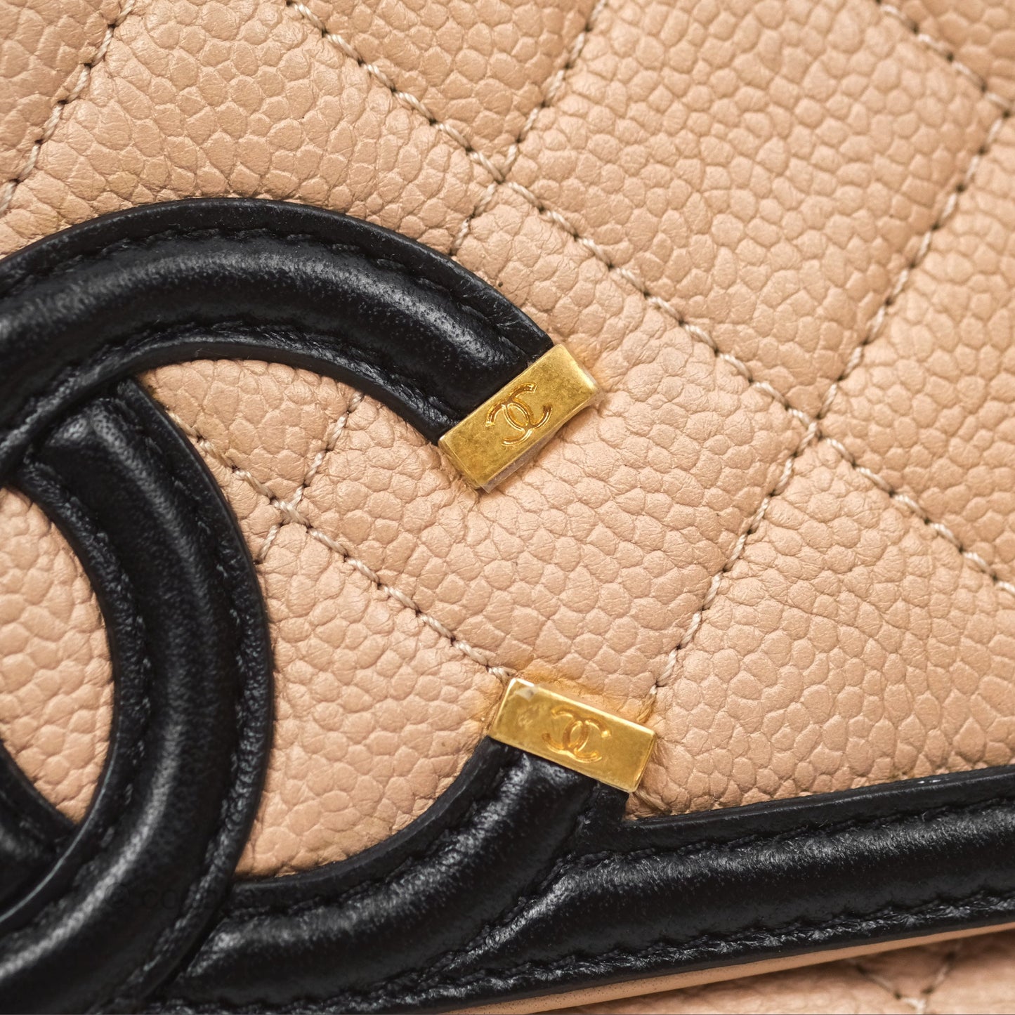 Chanel Quilted Small CC Filigree Flap Beige Black Caviar