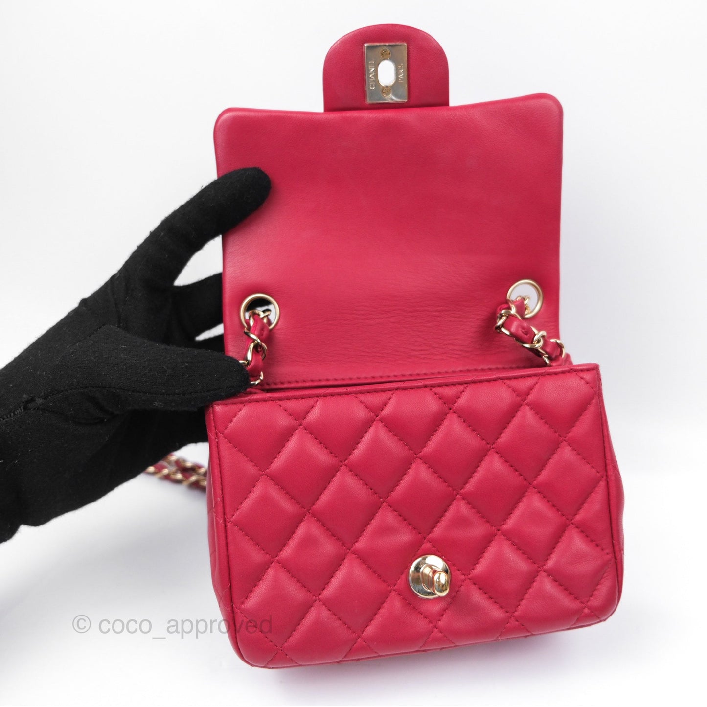 Chanel Mini Square Flap Red Lambskin Light Gold Hardware