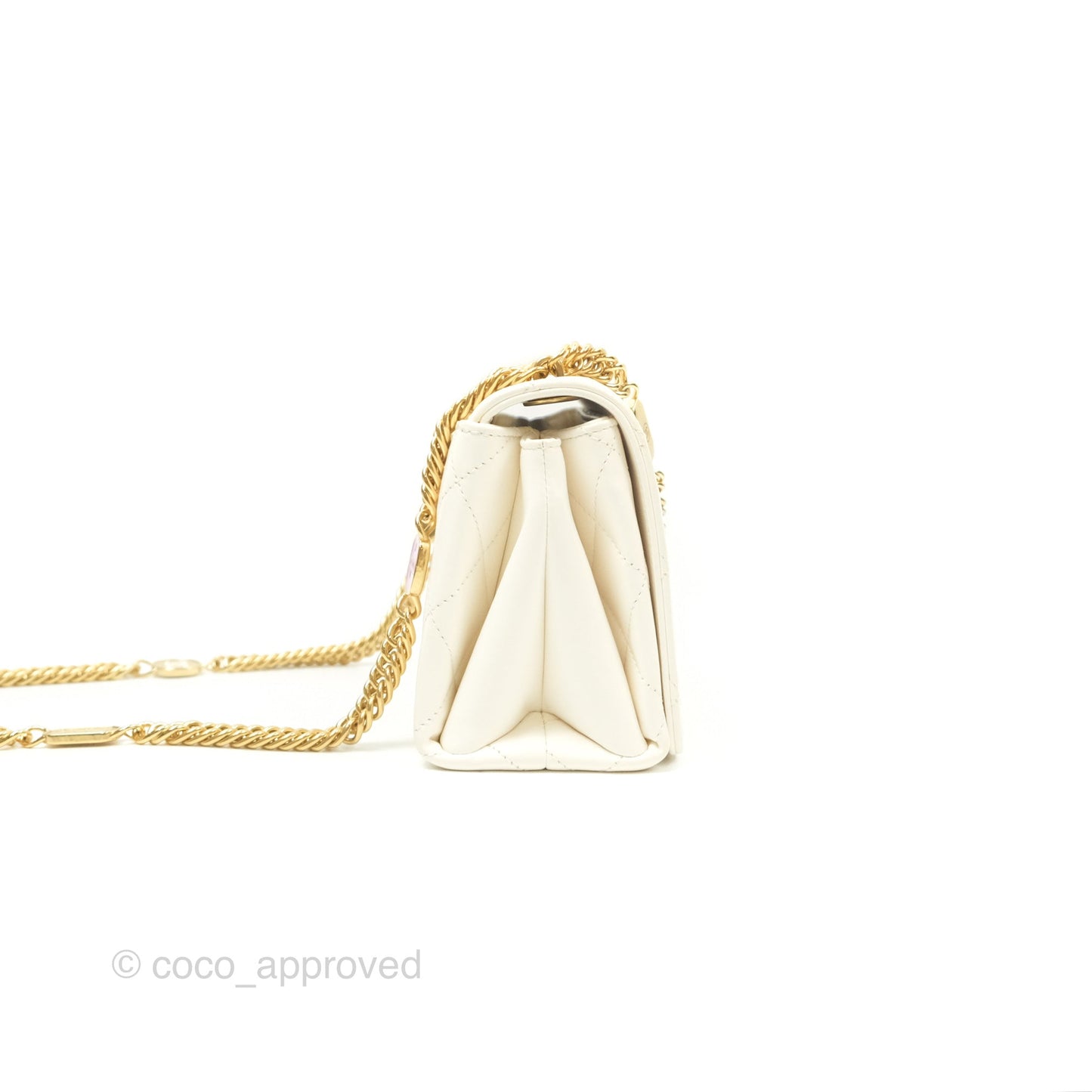 Chanel Mini Flap Bag with Enamel Charm Chain White Lambskin Gold Hardware