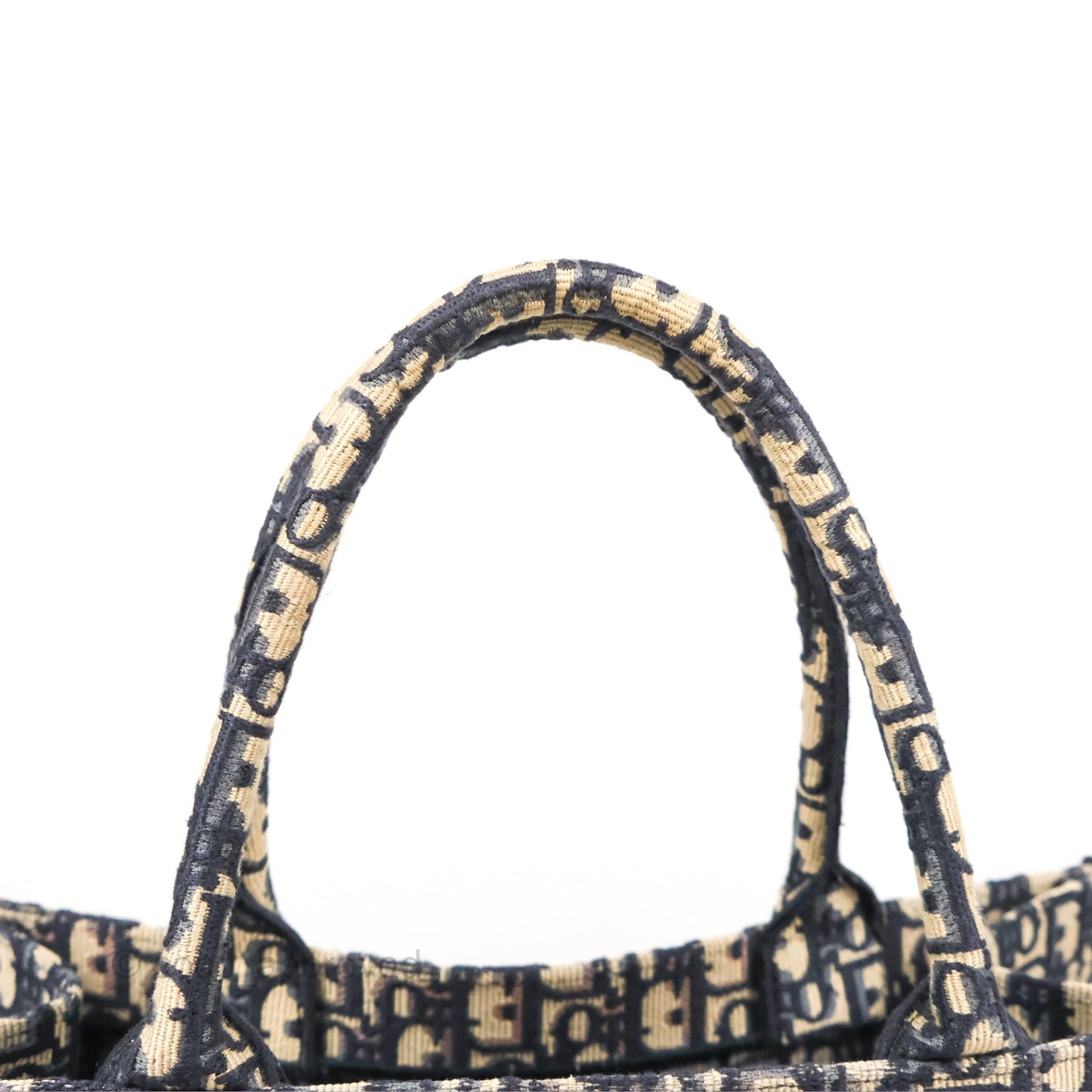 Christian Dior Medium (Old Small) Dior Navy Oblique Embroidery Canvas Book Tote