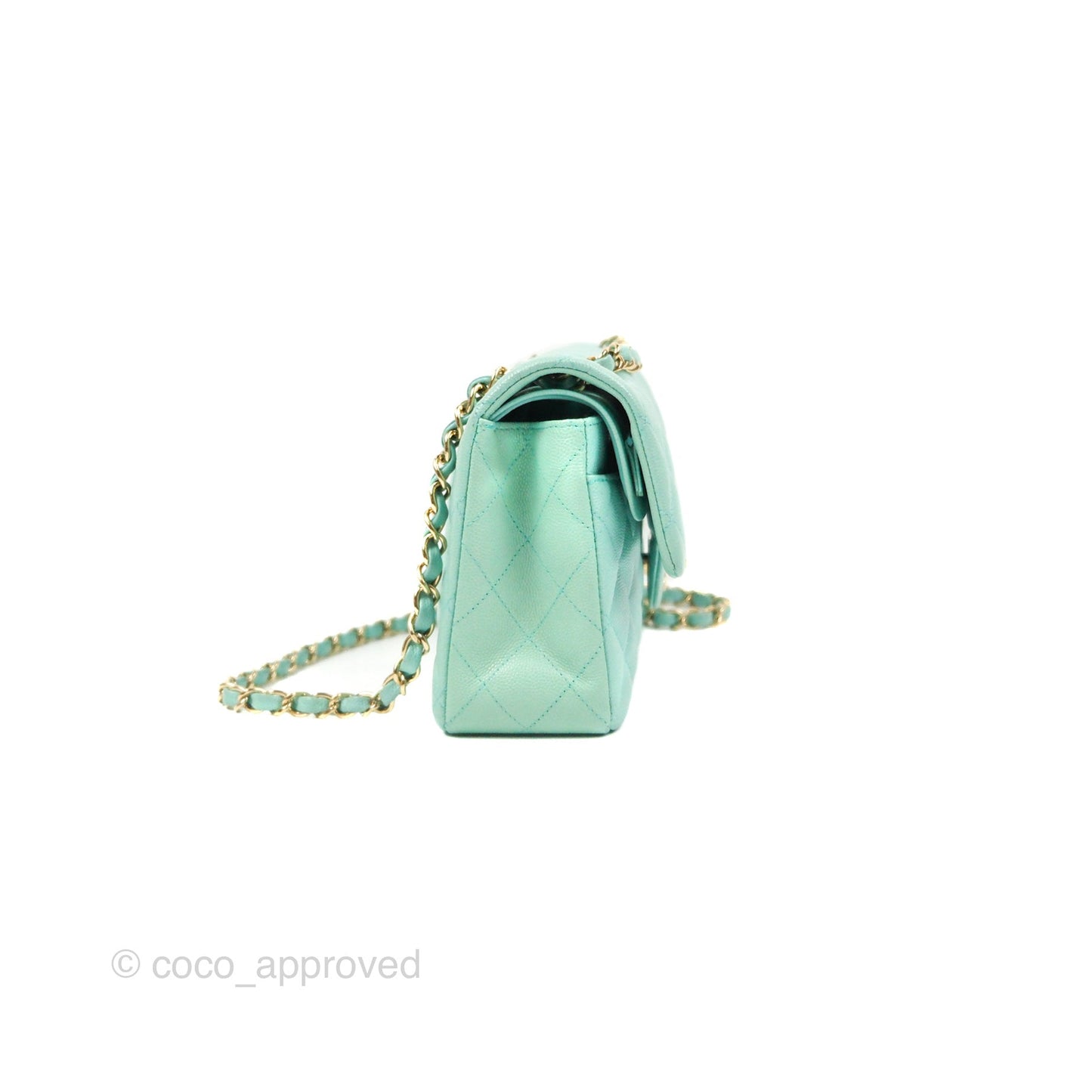 Chanel Small Classic Quilted Flap Tiffany Blue Caviar Gold Hardware 20C