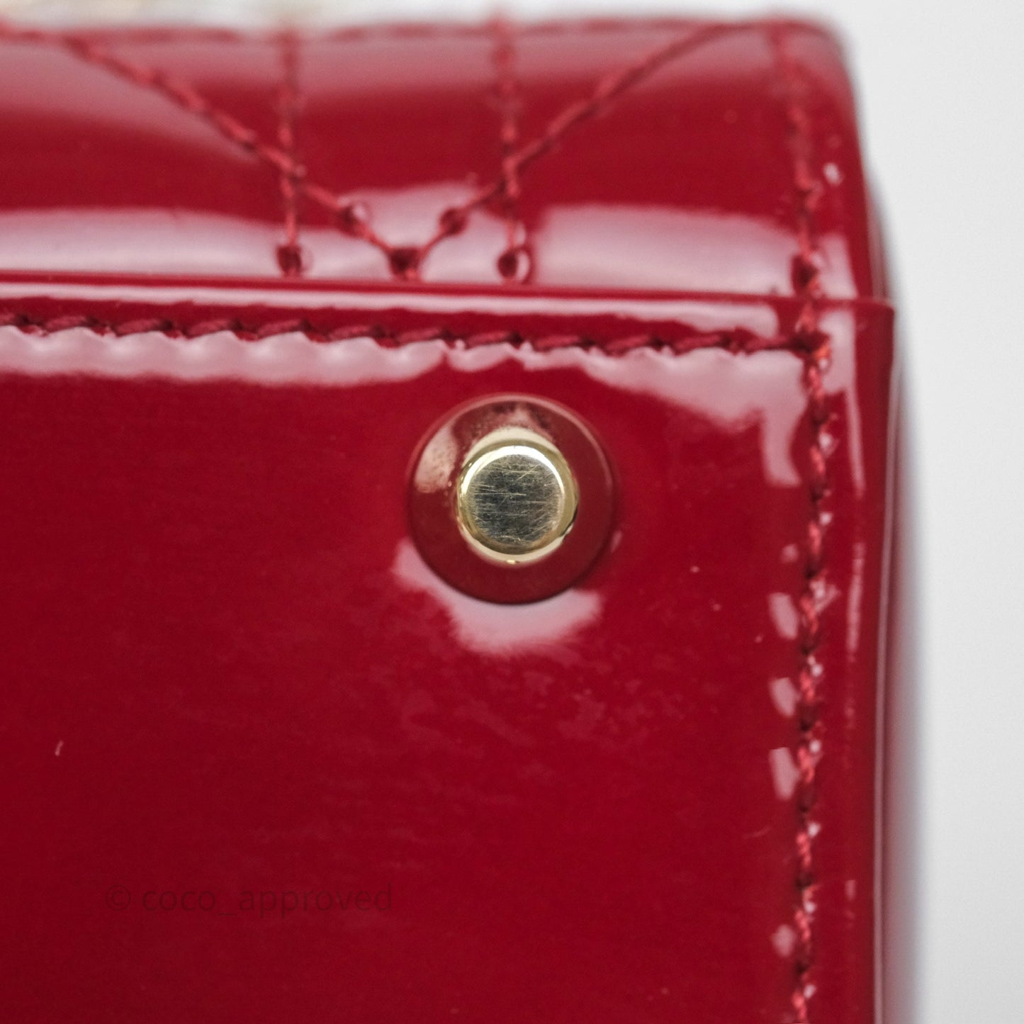 Christian Dior Mini Lady Dior Red Patent Cannage Gold Hardware