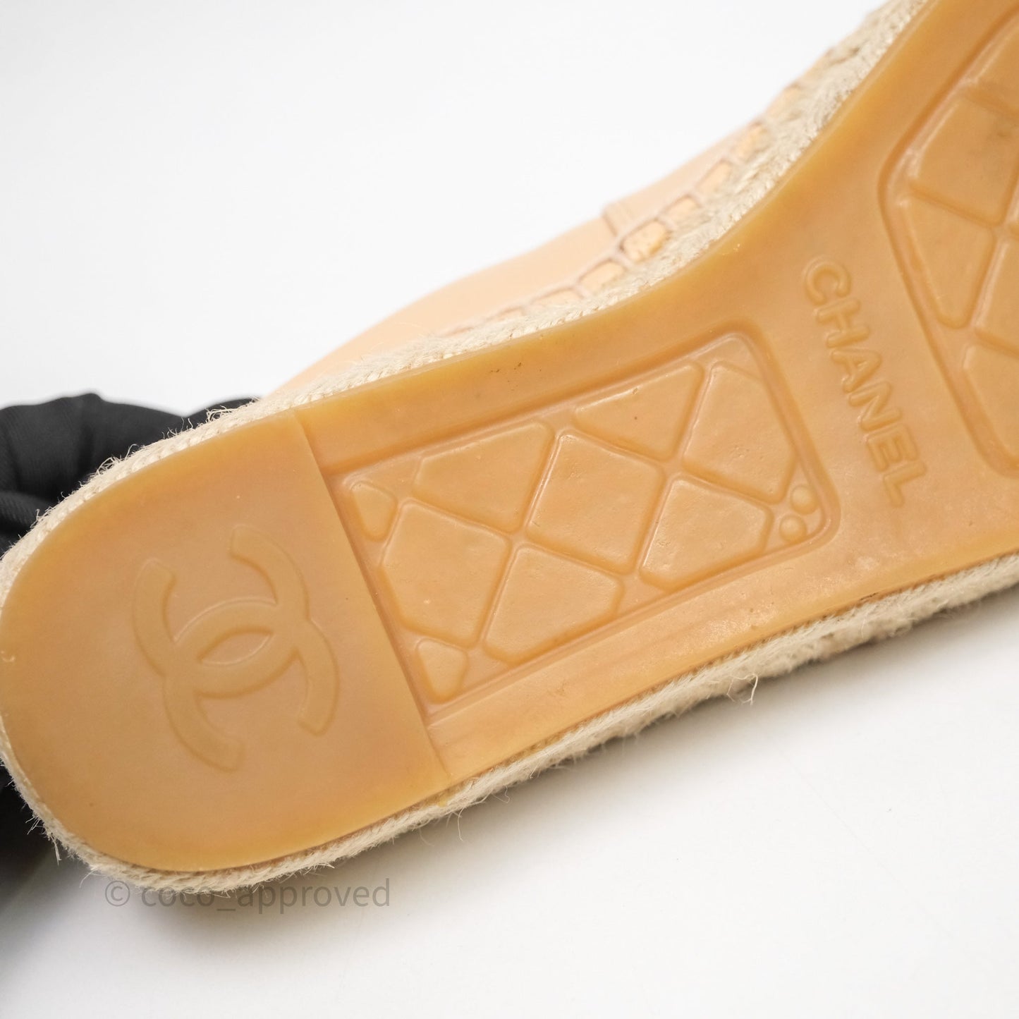 Chanel CC Espadrilles Beige Black Lambskin Size 37