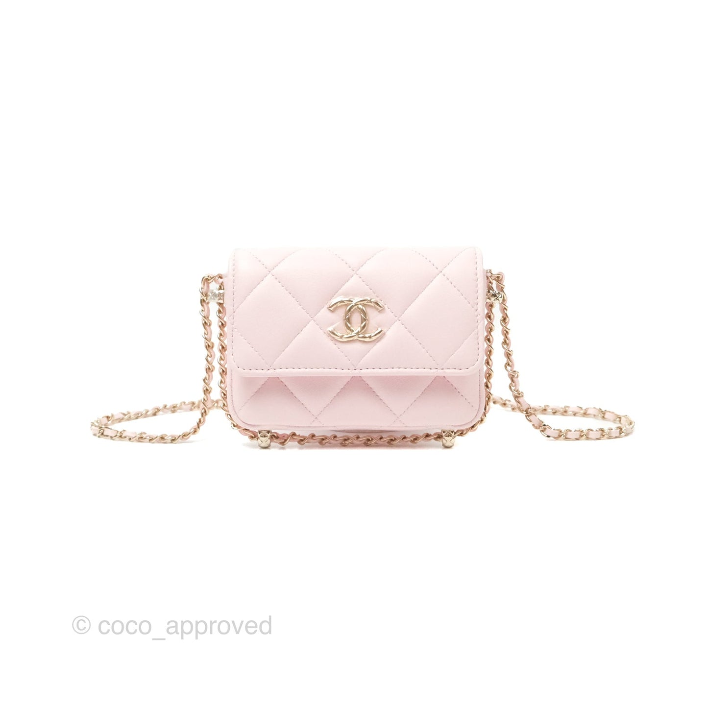 Chanel Mini Chain Around Clutch With Chain Pink Lambskin Gold Hardware