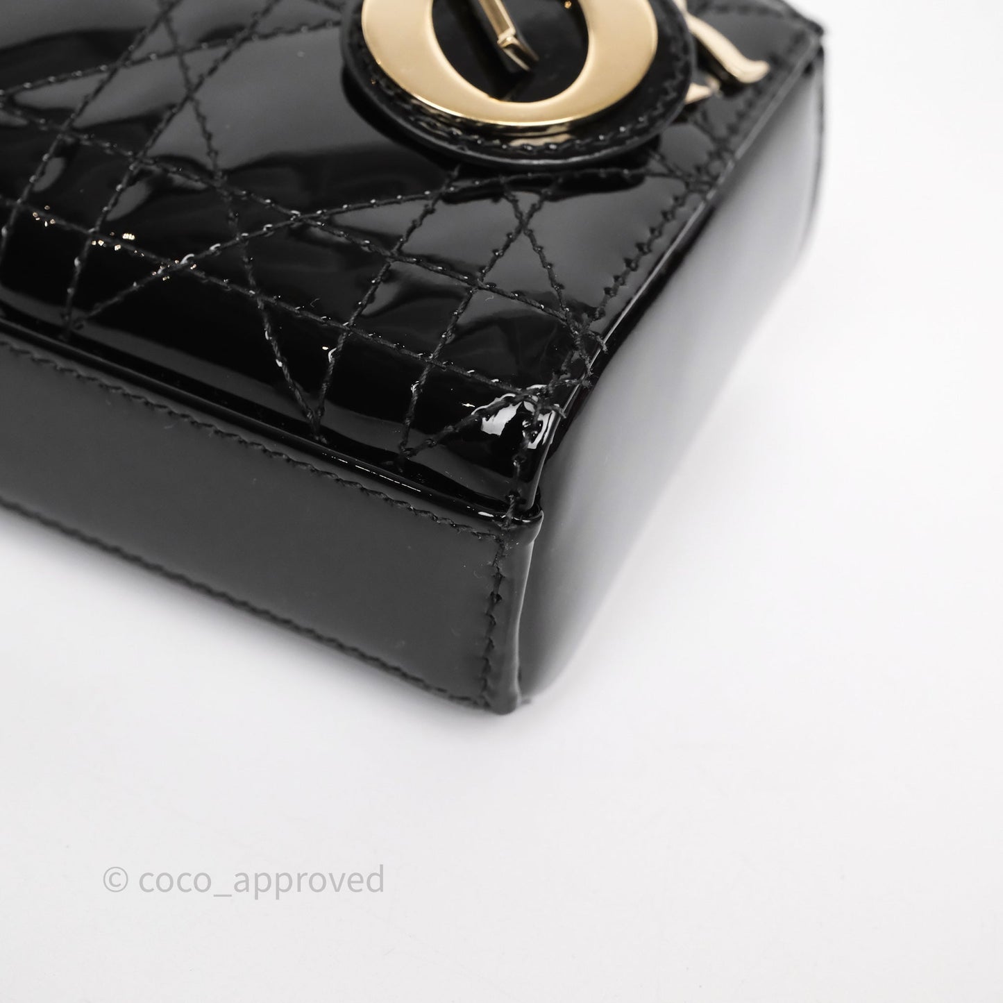 Christian Dior Micro Lady D-Joy Bag Black Patent Cannage Calfskin Gold Hardware